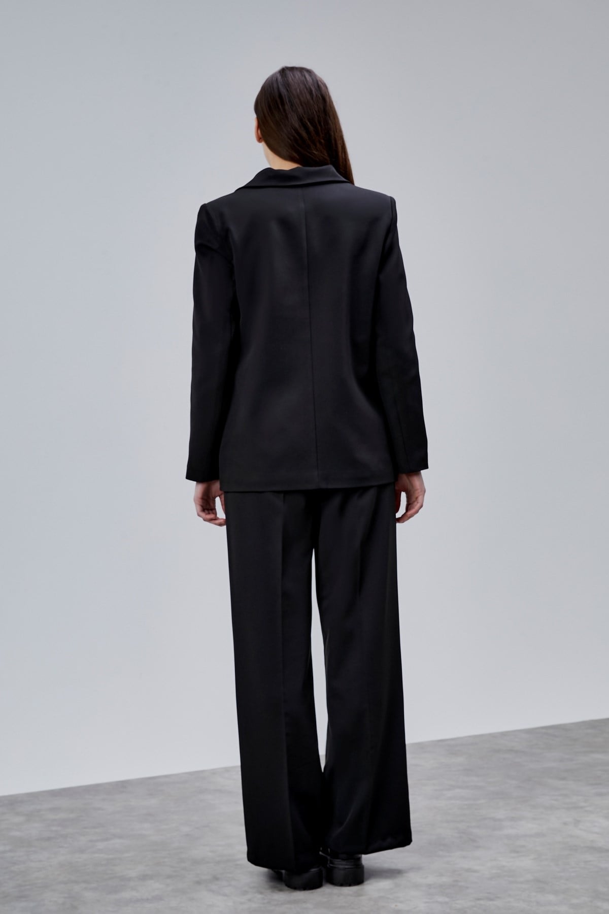 Siyah Palazzo Pantolon Blazer Ceket Takım