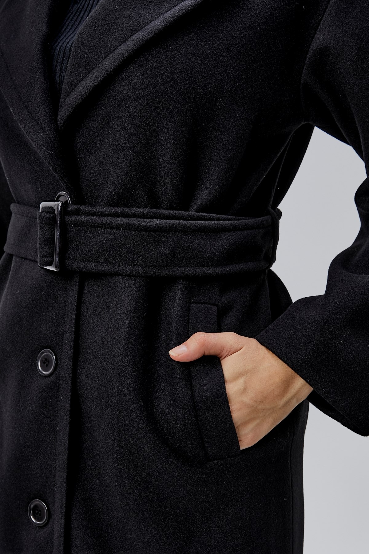Siyah Premium Oversize Kemerli Kaşe Kaban