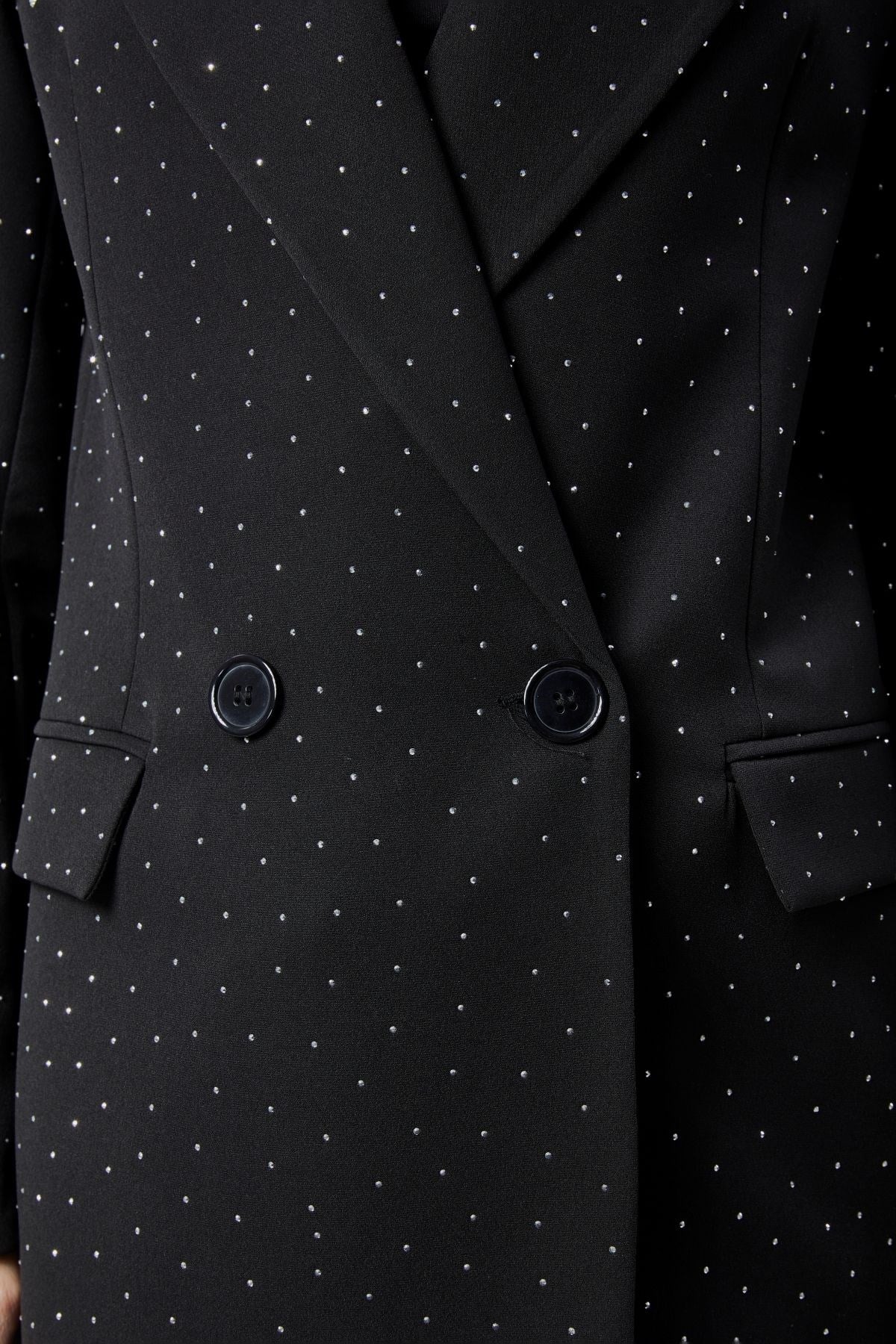 Siyah Regular Dokuma Astarlı Taş Detaylı Blazer Ceket