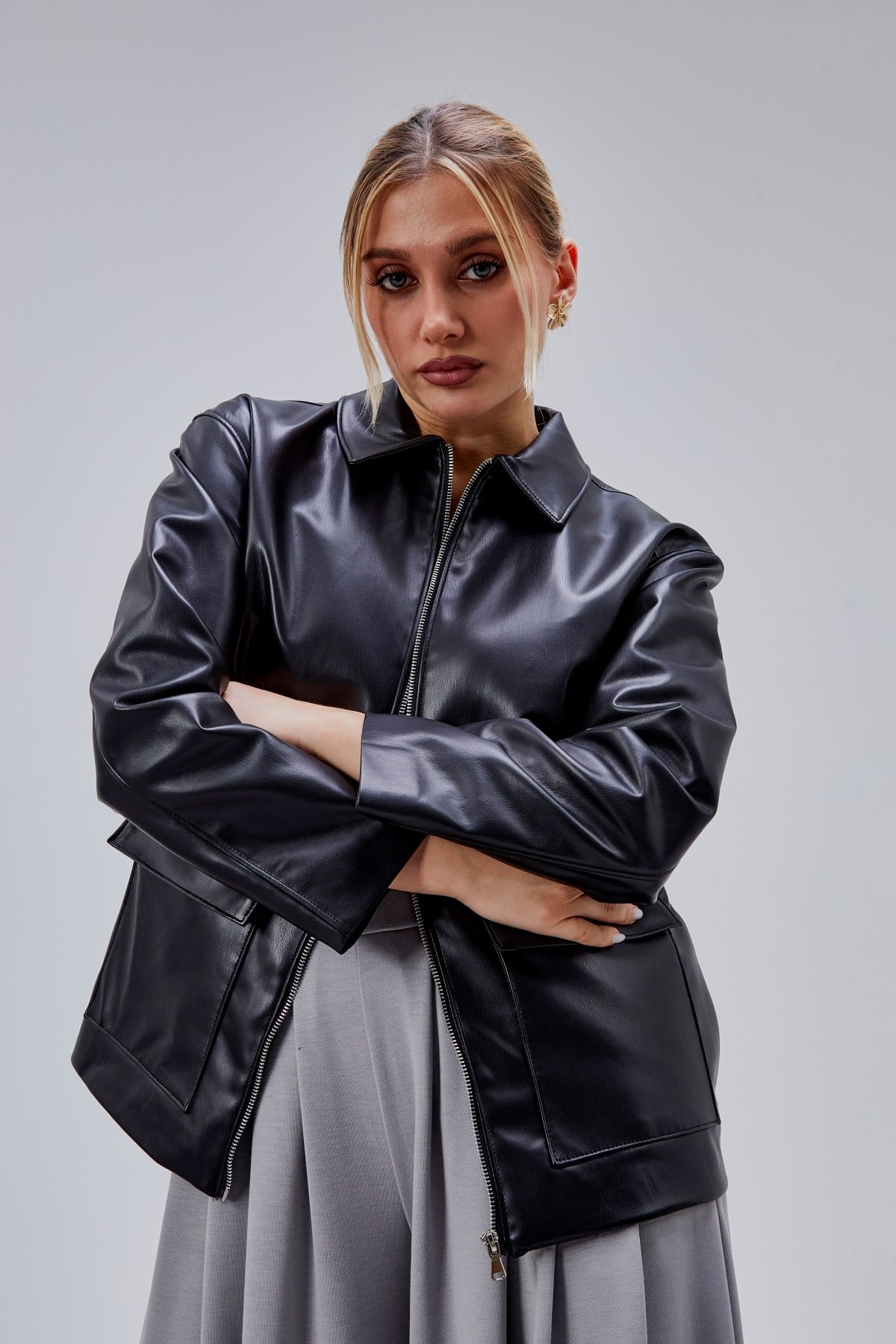Siyah Regular Fit Deri Ceket
