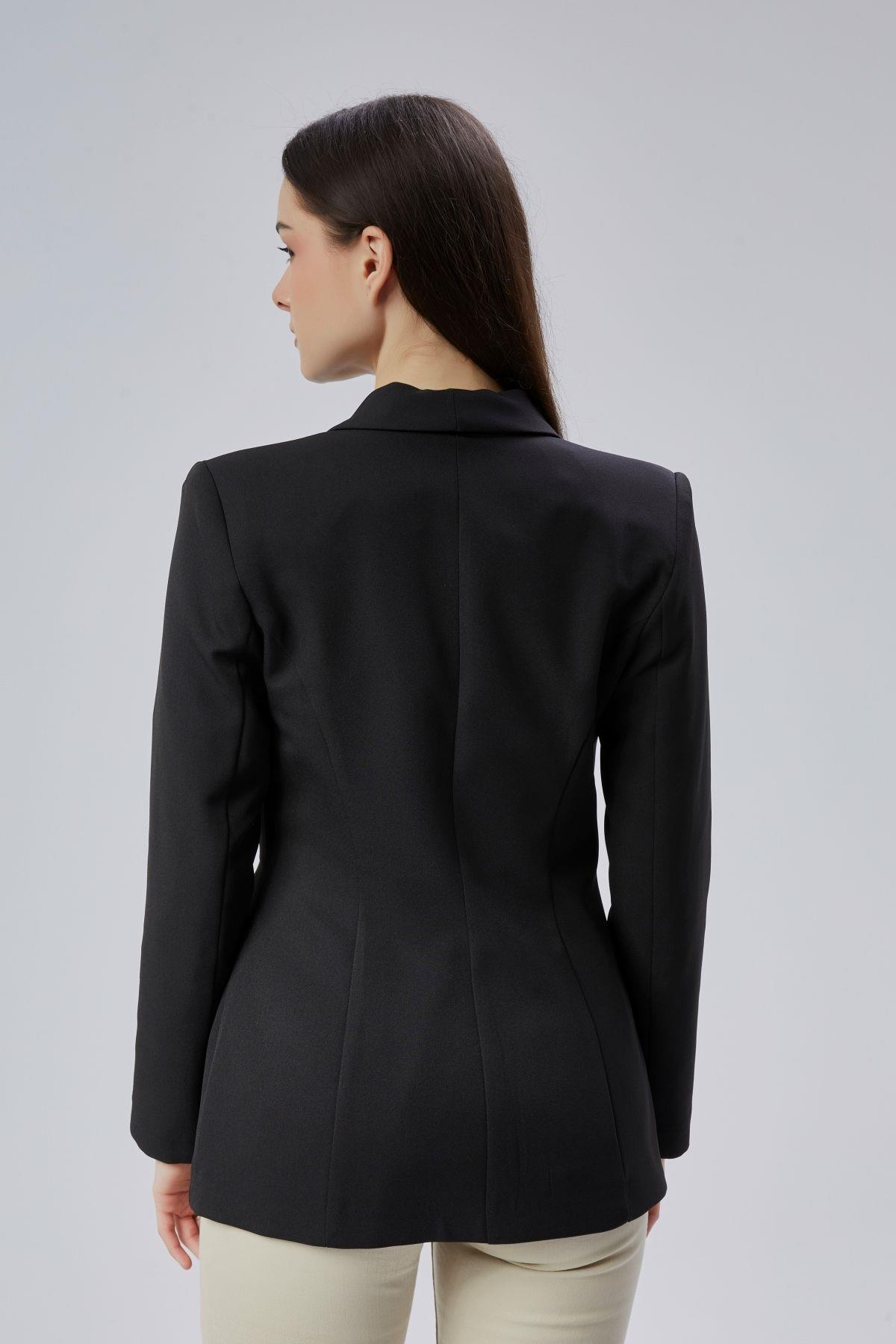 Siyah Regular Fit Pile Detaylı Blazer Ceket