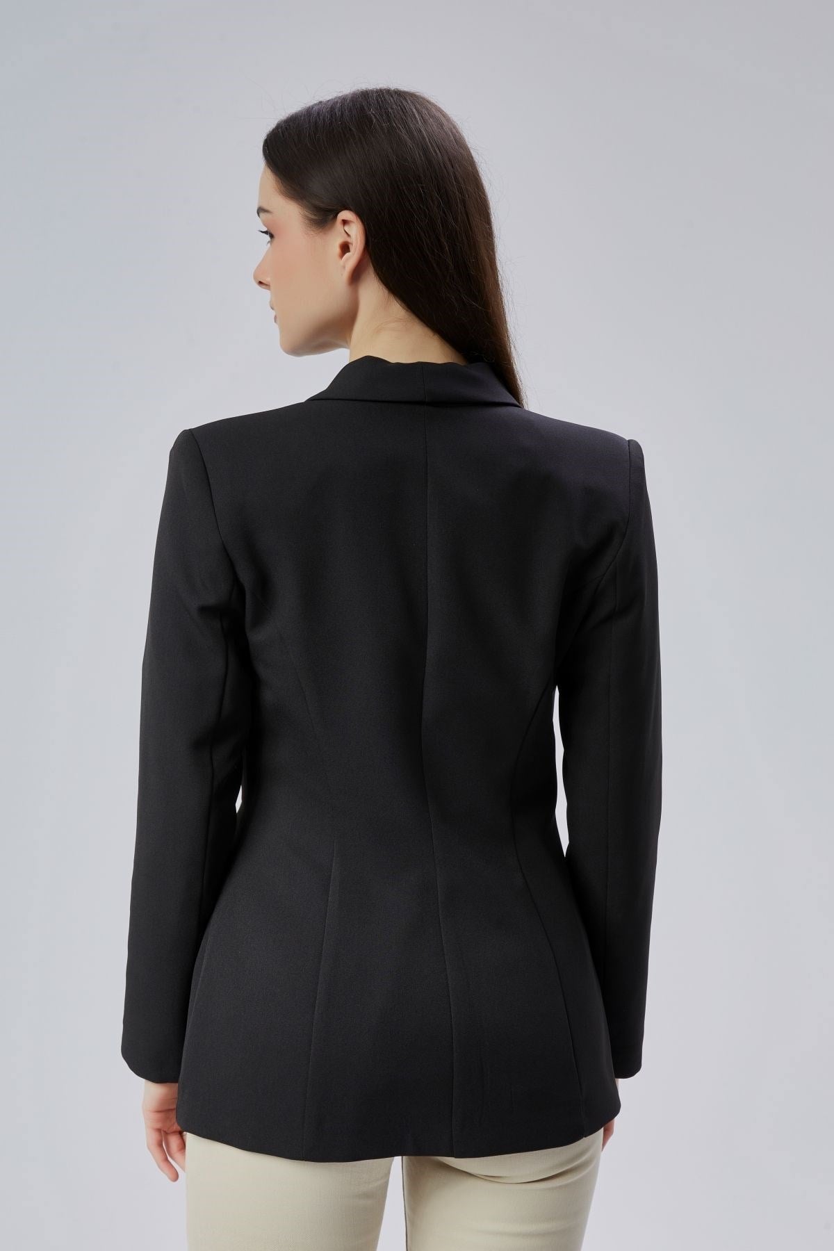 Siyah Regular Fit Pile Detaylı Blazer Ceket