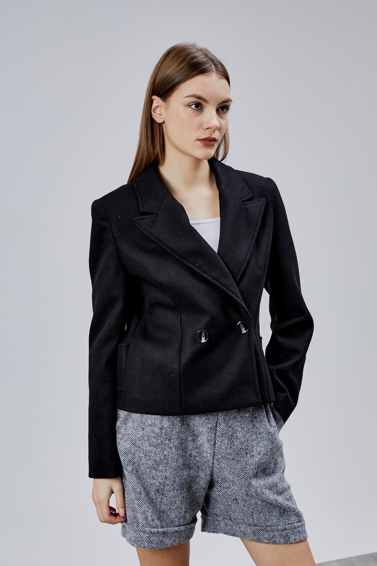 Siyah Regular Fit Premium Kısa Kaşe Ceket