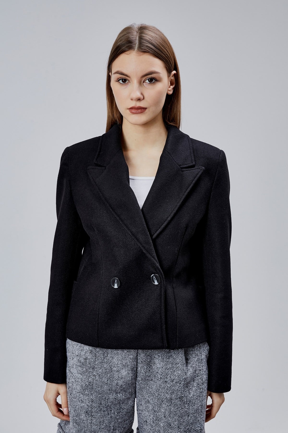 Siyah Regular Fit Premium Kısa Kaşe Ceket