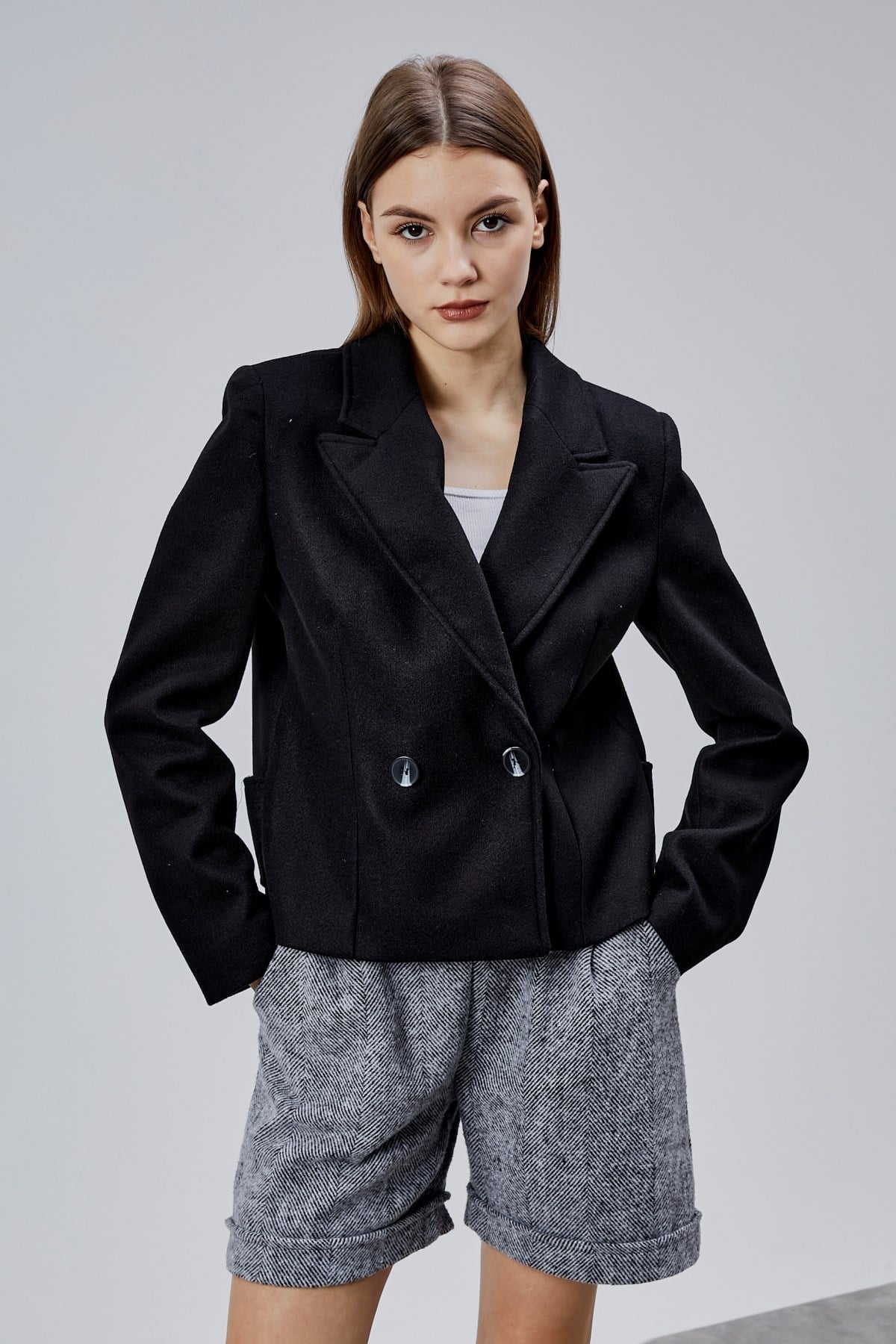 Siyah Regular Fit Premium Kısa Kaşe Ceket