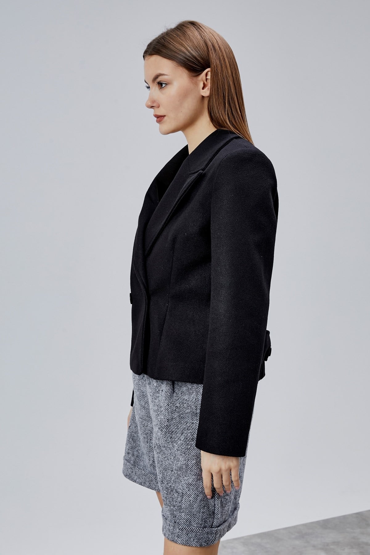 Siyah Regular Fit Premium Kısa Kaşe Ceket