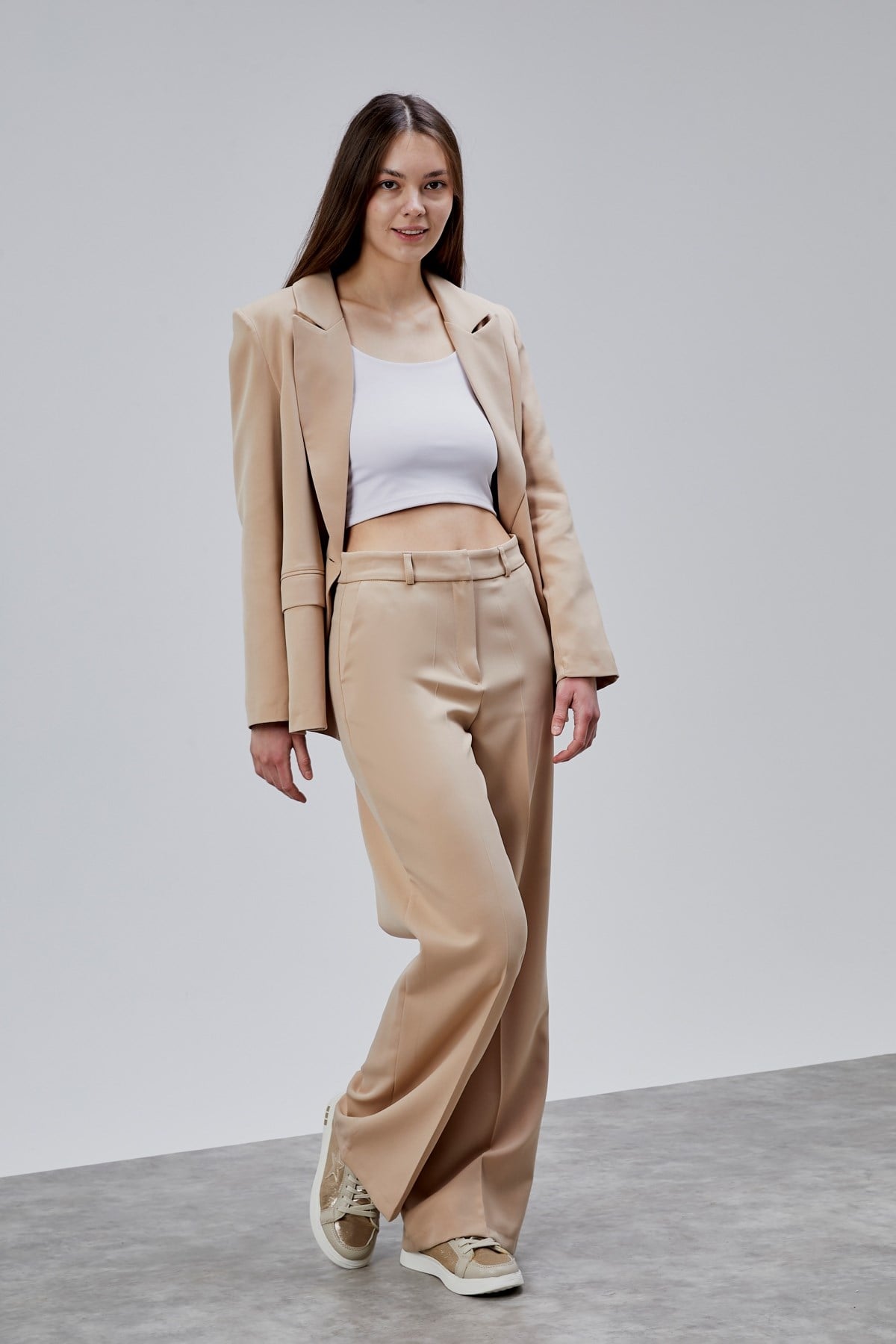Taş Palazzo Pantolon Blazer Ceket Takım