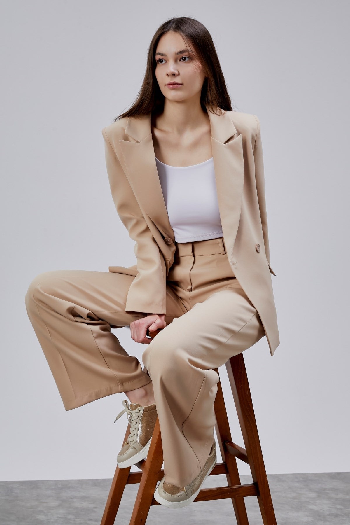 Taş Palazzo Pantolon Blazer Ceket Takım