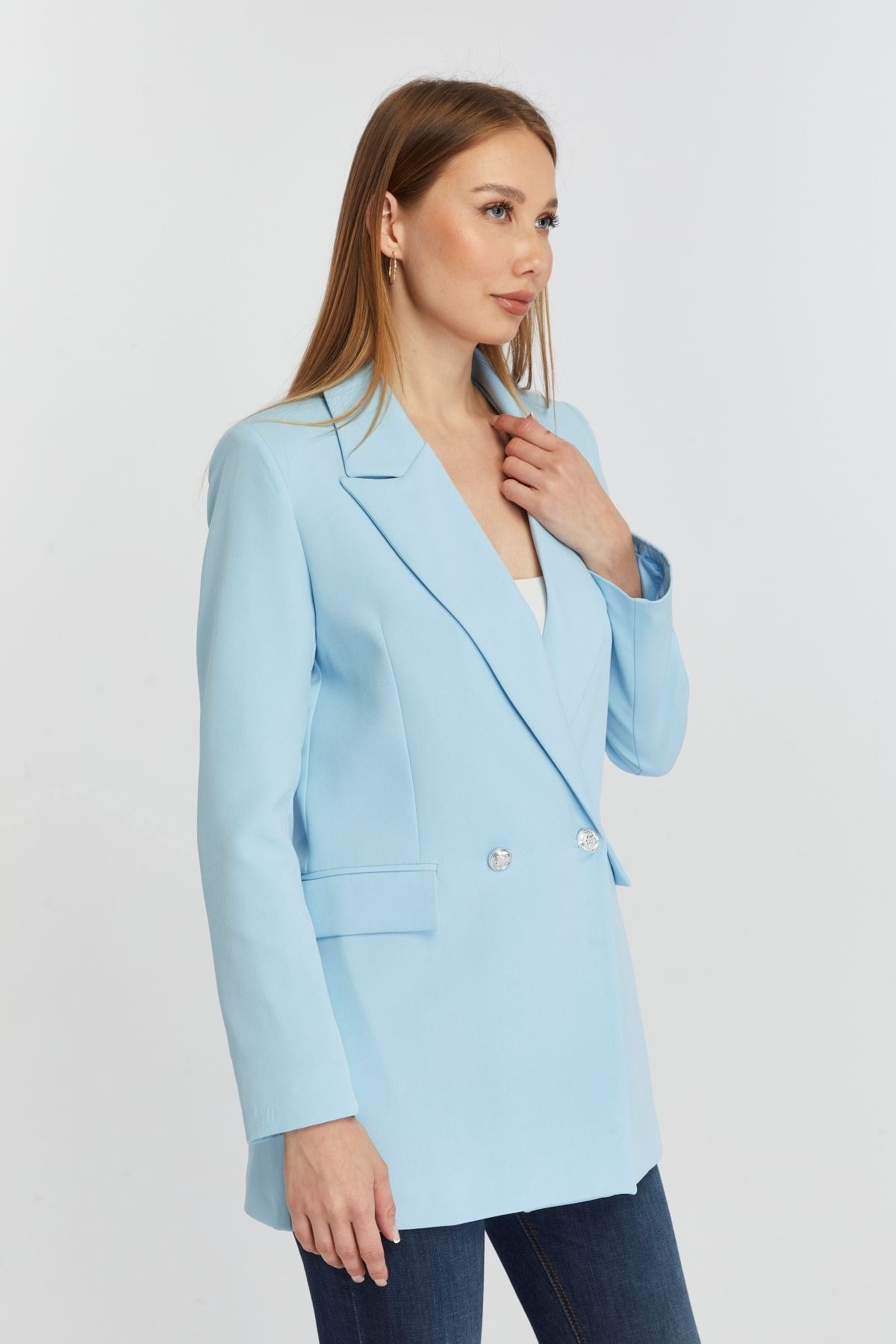 Turkuaz Oversize Dokuma Blazer Ceket