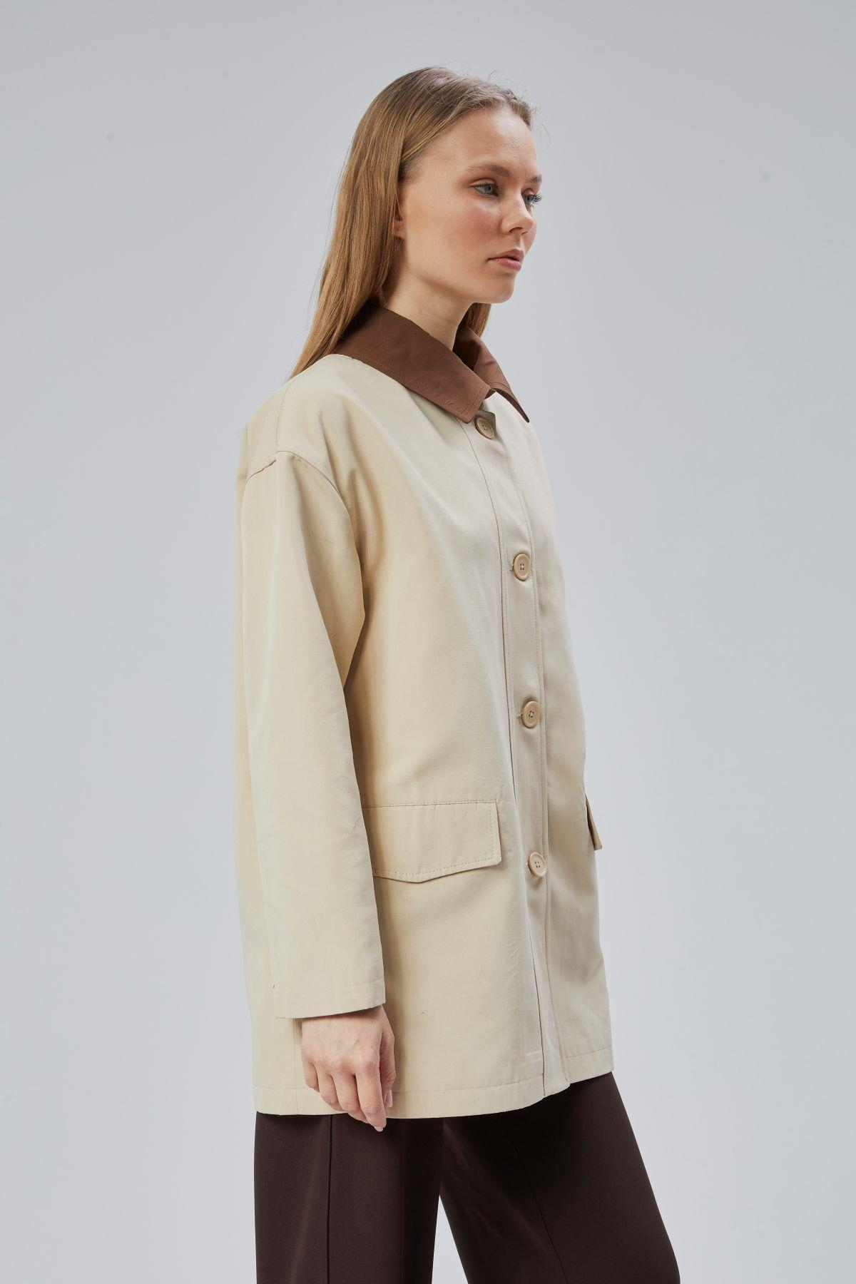 Vizon Oversize Casual Midi Trençkot