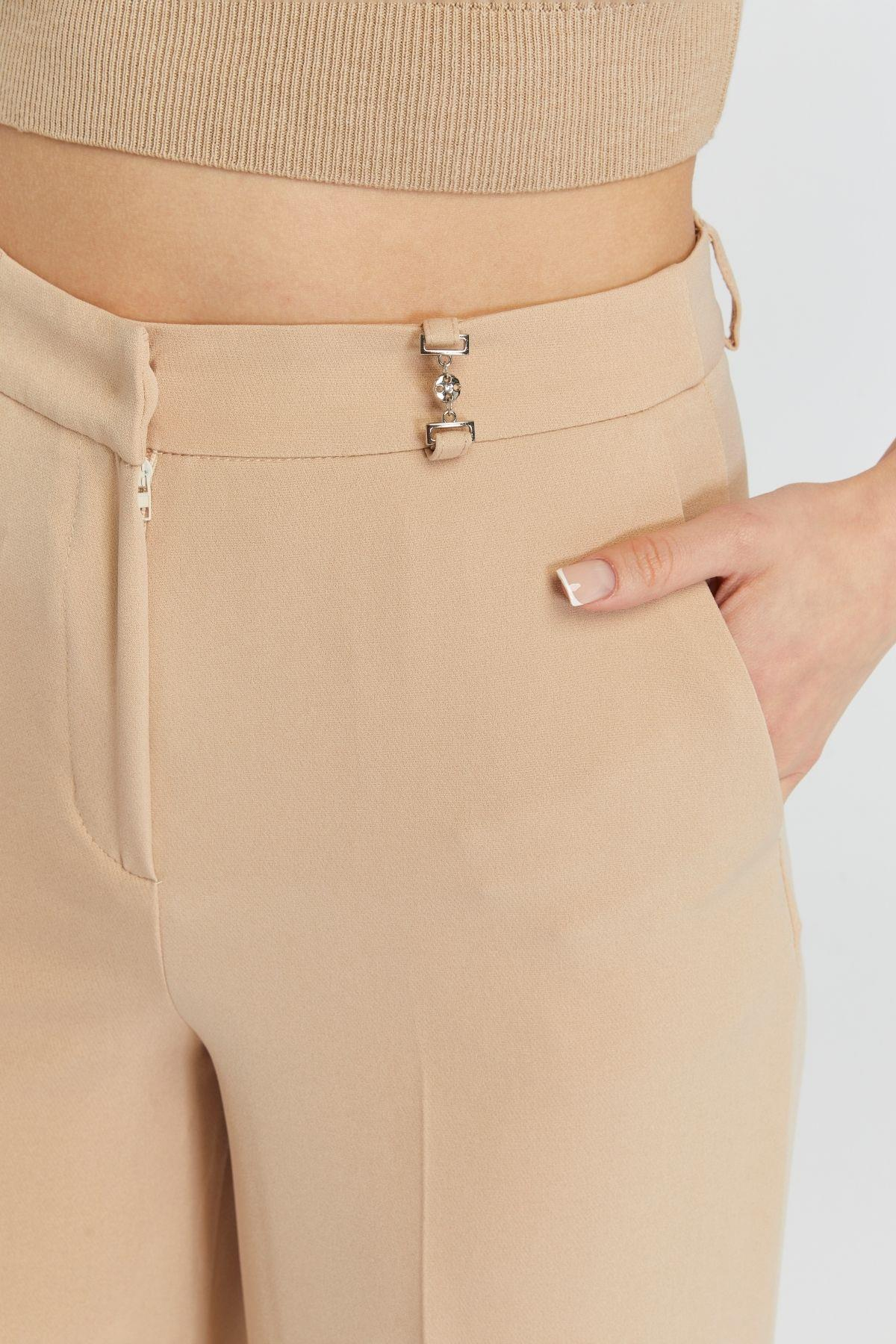 Vizon Palazzo Geniş Paça Dokuma Kumaş Pantolon