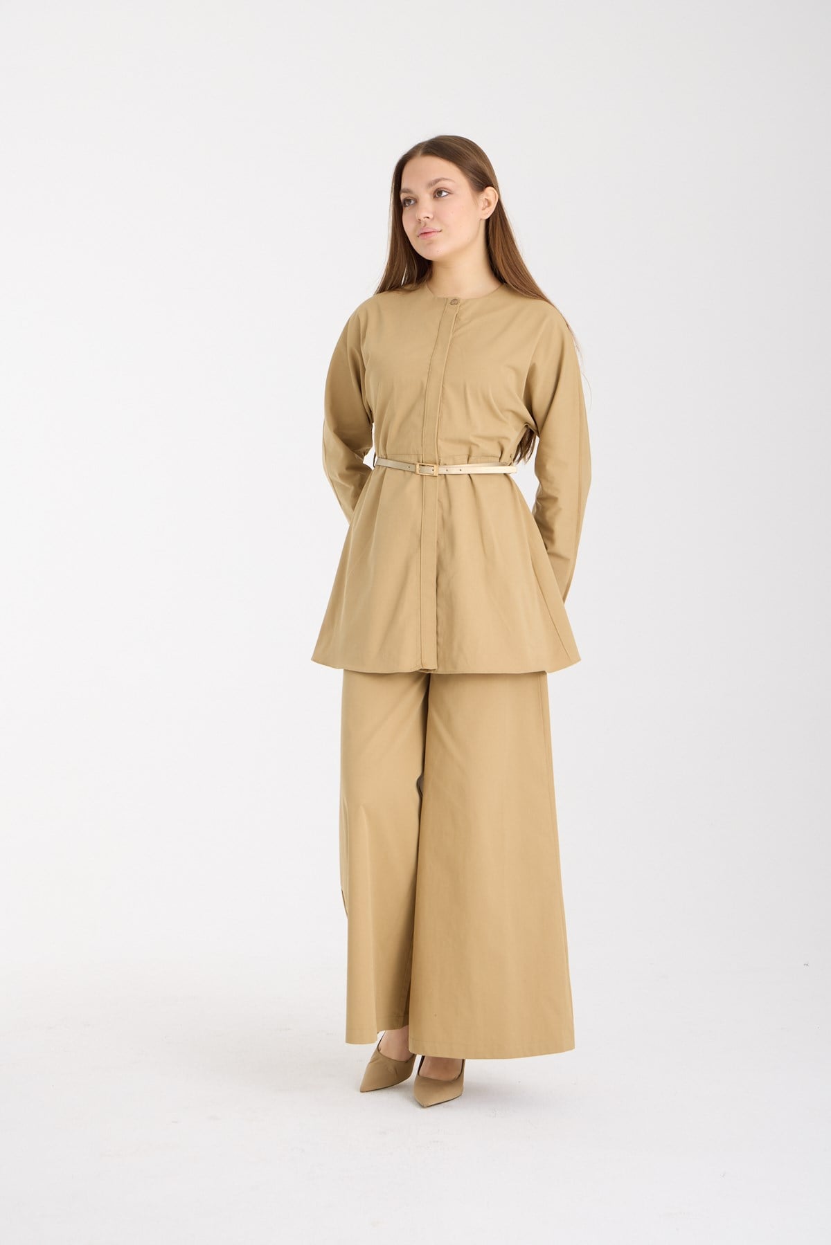 Vizon Premium Kemerli Bluz ve Pantolon Takım