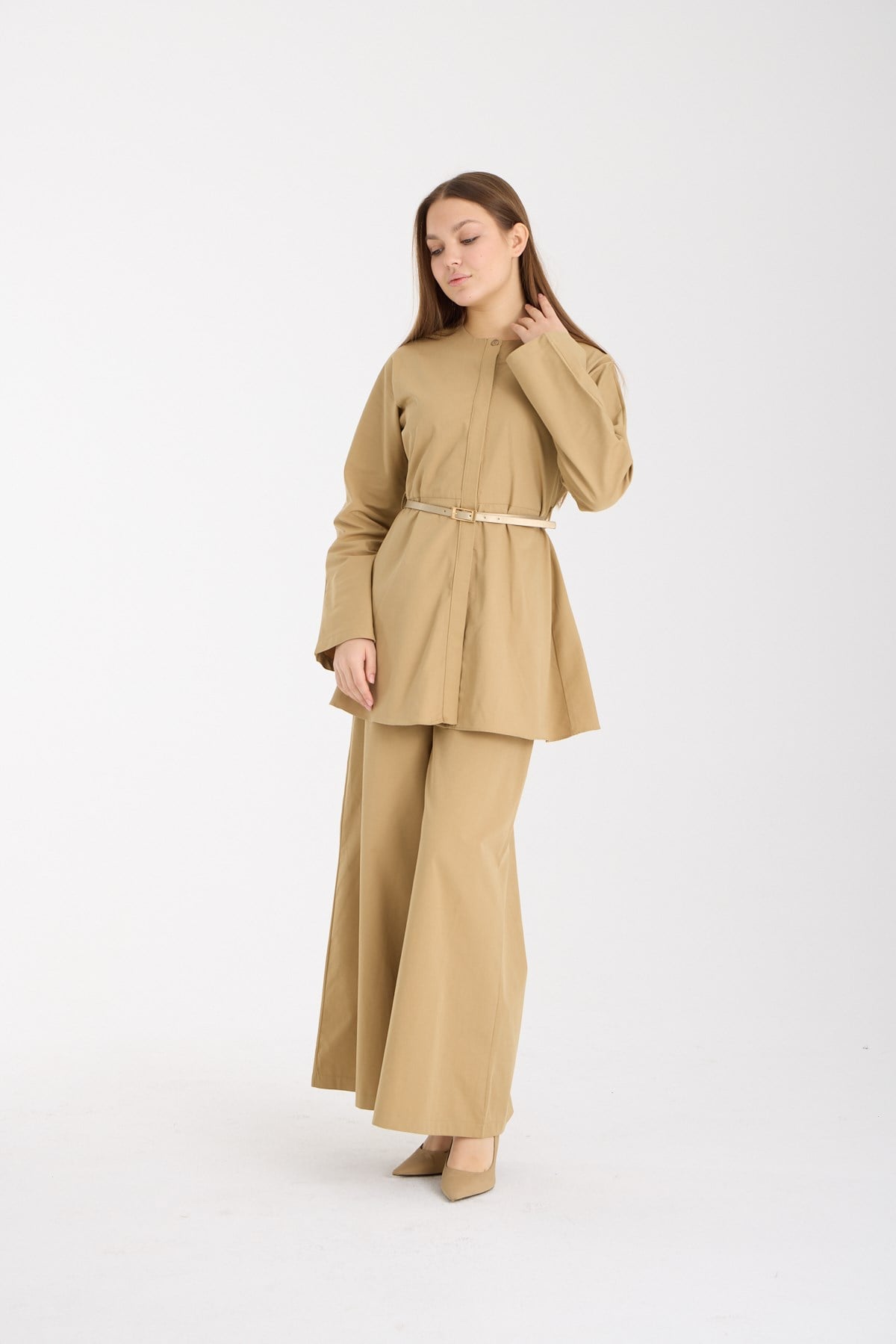 Vizon Premium Kemerli Bluz ve Pantolon Takım