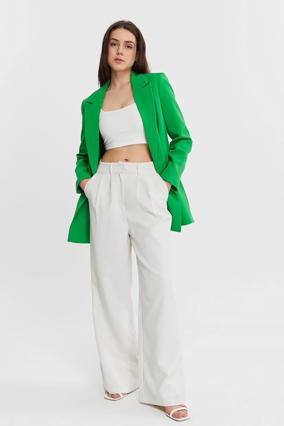Yeşil Oversize Dokuma Blazer Ceket
