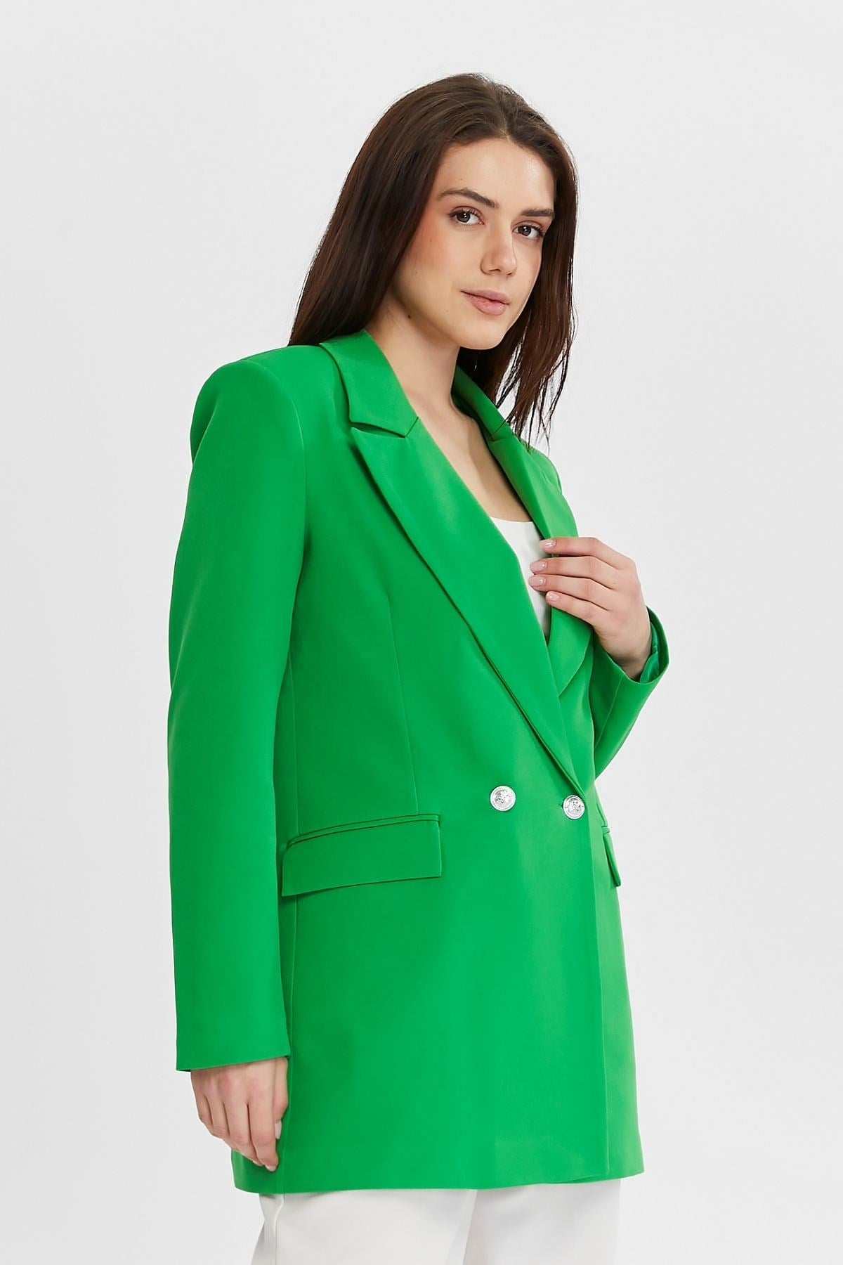 Yeşil Oversize Dokuma Blazer Ceket