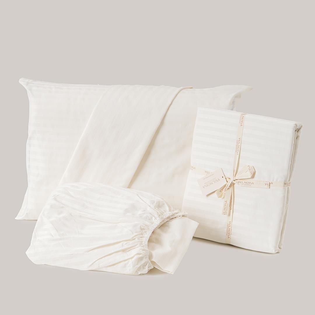 Ekru Pamuk Saten Nevresim Tek Kişilik