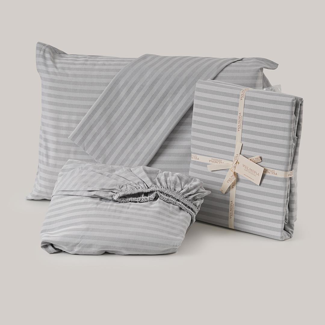 Gri Pamuk Saten Nevresim Tek Kişilik