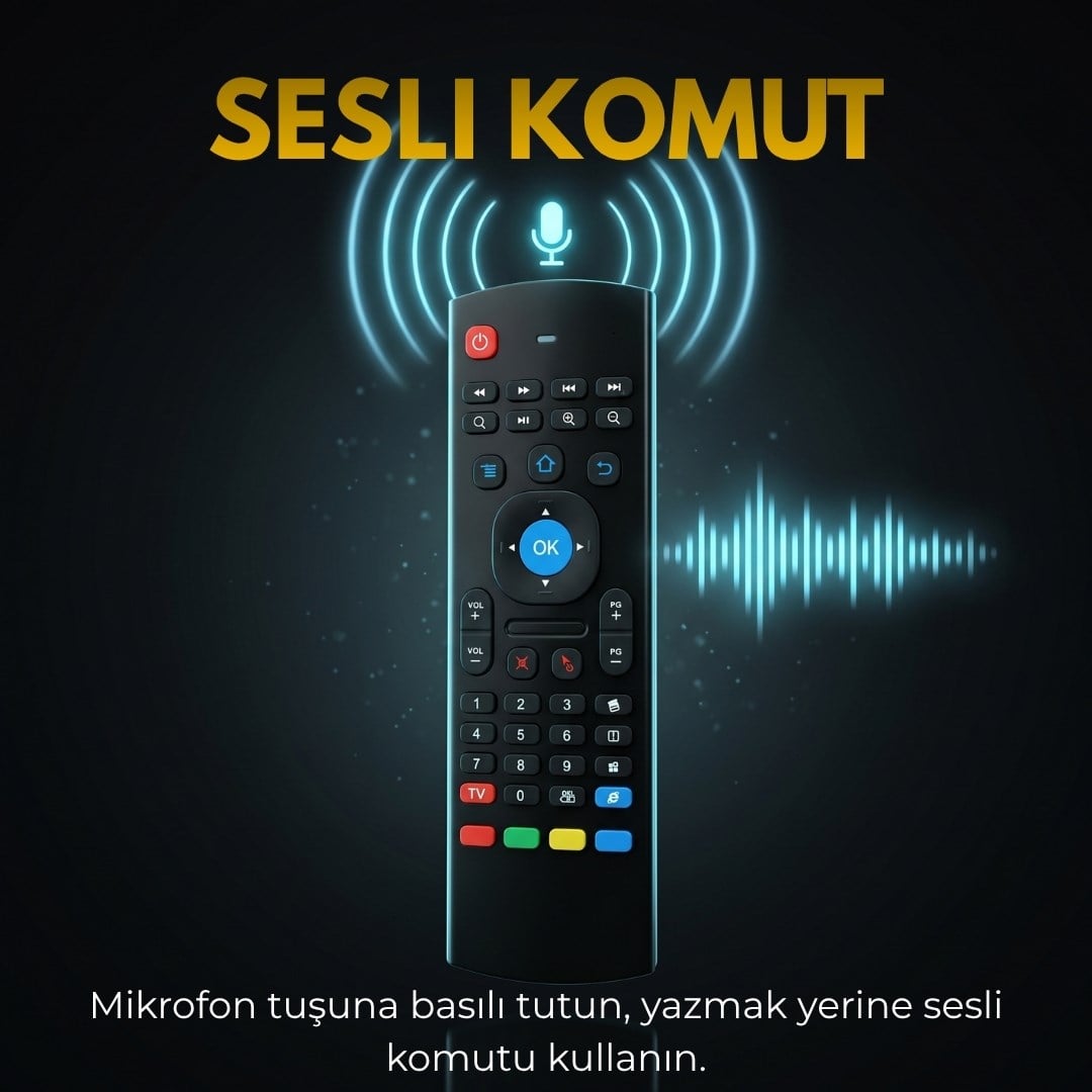 Airmouse 2.4G Ses Komutlu, Klavyeli 6 Eksenli Jiroskop Üniversal Kumanda