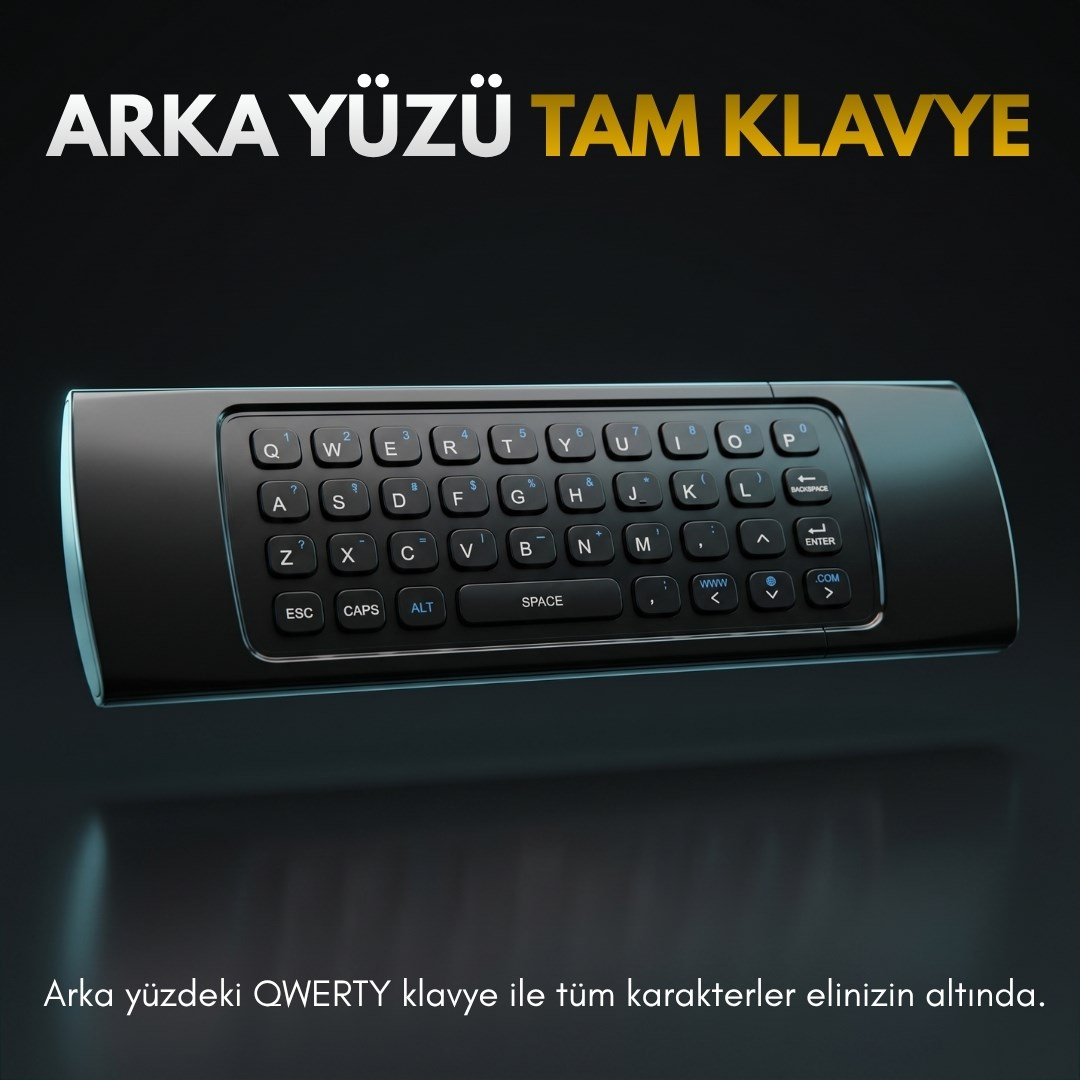 Airmouse 2.4G Ses Komutlu, Klavyeli 6 Eksenli Jiroskop Üniversal Kumanda