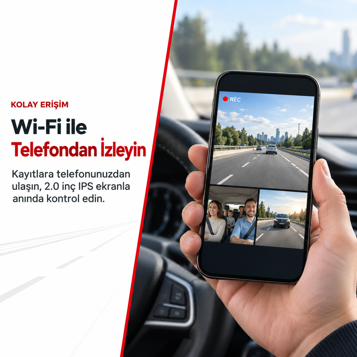 S-Line CC-002 3 Kameralı Araç Kamerası Ön Kabin Arka Wi-Fi 2MP 2 inç Ekranlı