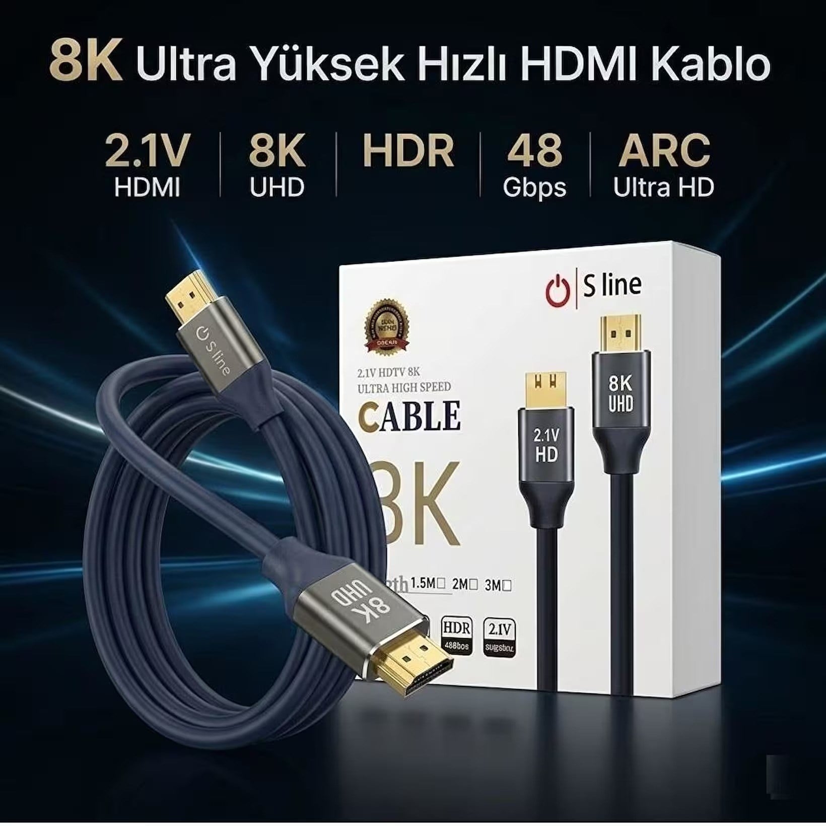 Sline 1,5 Metre 8K HDMI Kablo Erkek-Erkek 