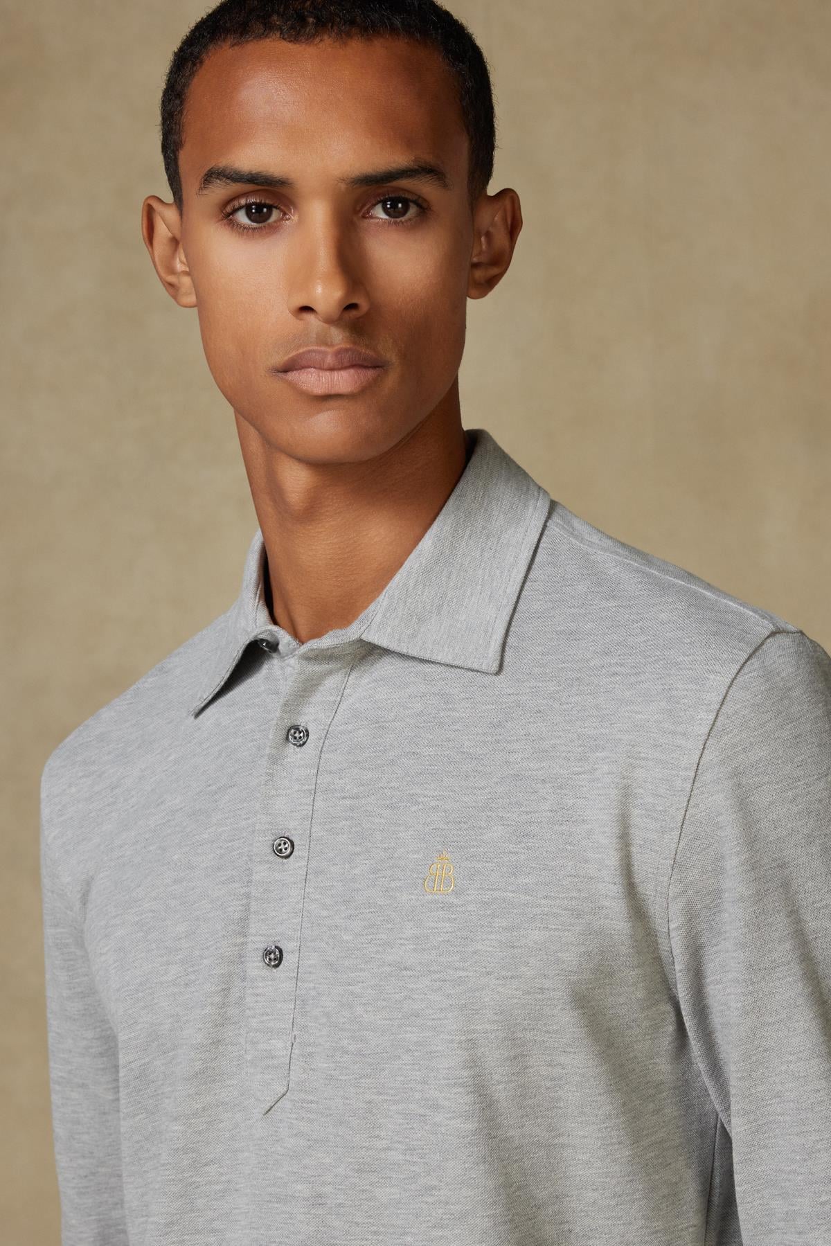 Abbate Castle Pike Pamuklu Comfort Fit Açık Gri Polo Yaka Erkek Düz Polo Shirt