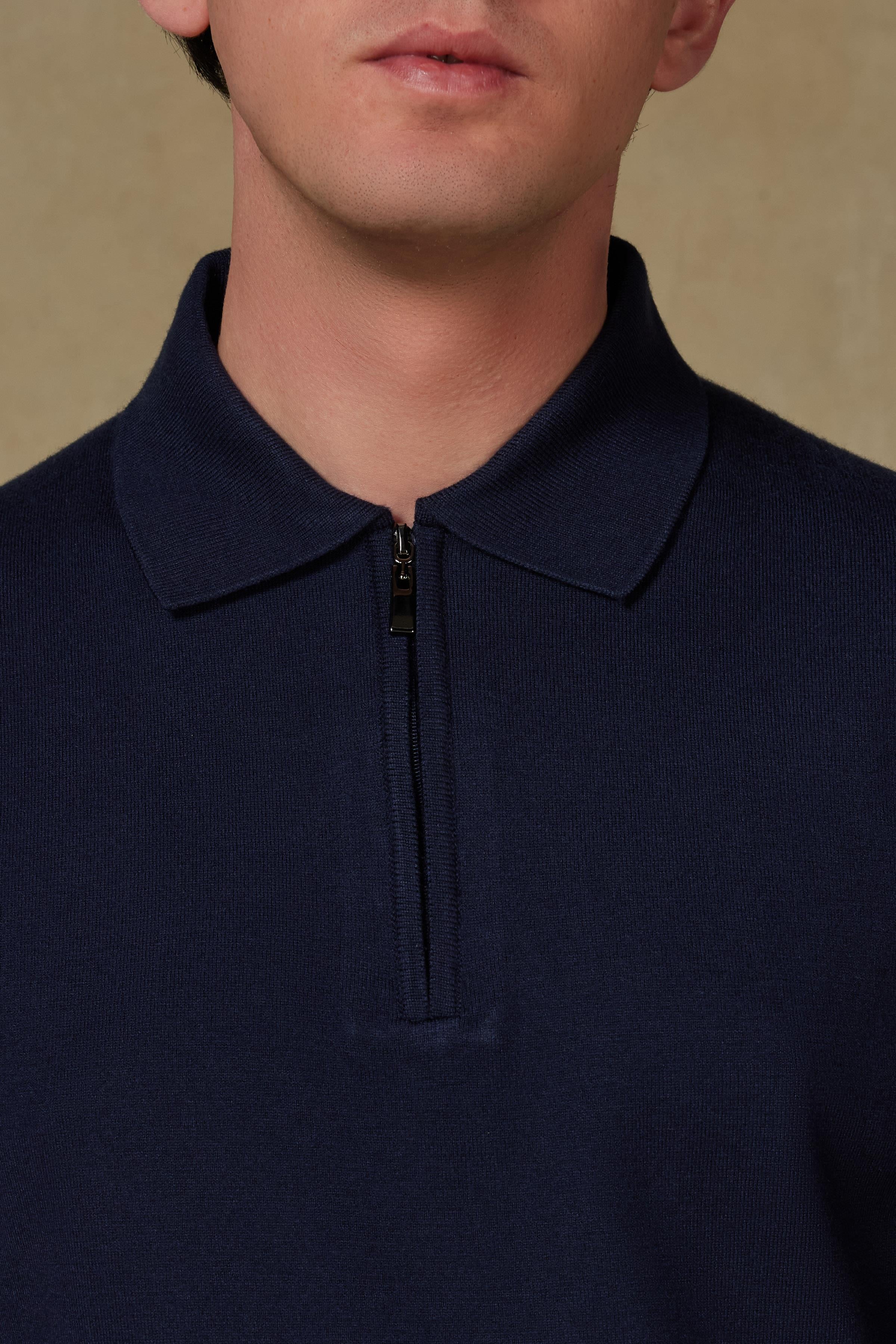 Abbate Claro Örme Kumaş Kaşmir Karışımlı Modern Fit Lacivert Polo Yaka Erkek Düz Triko