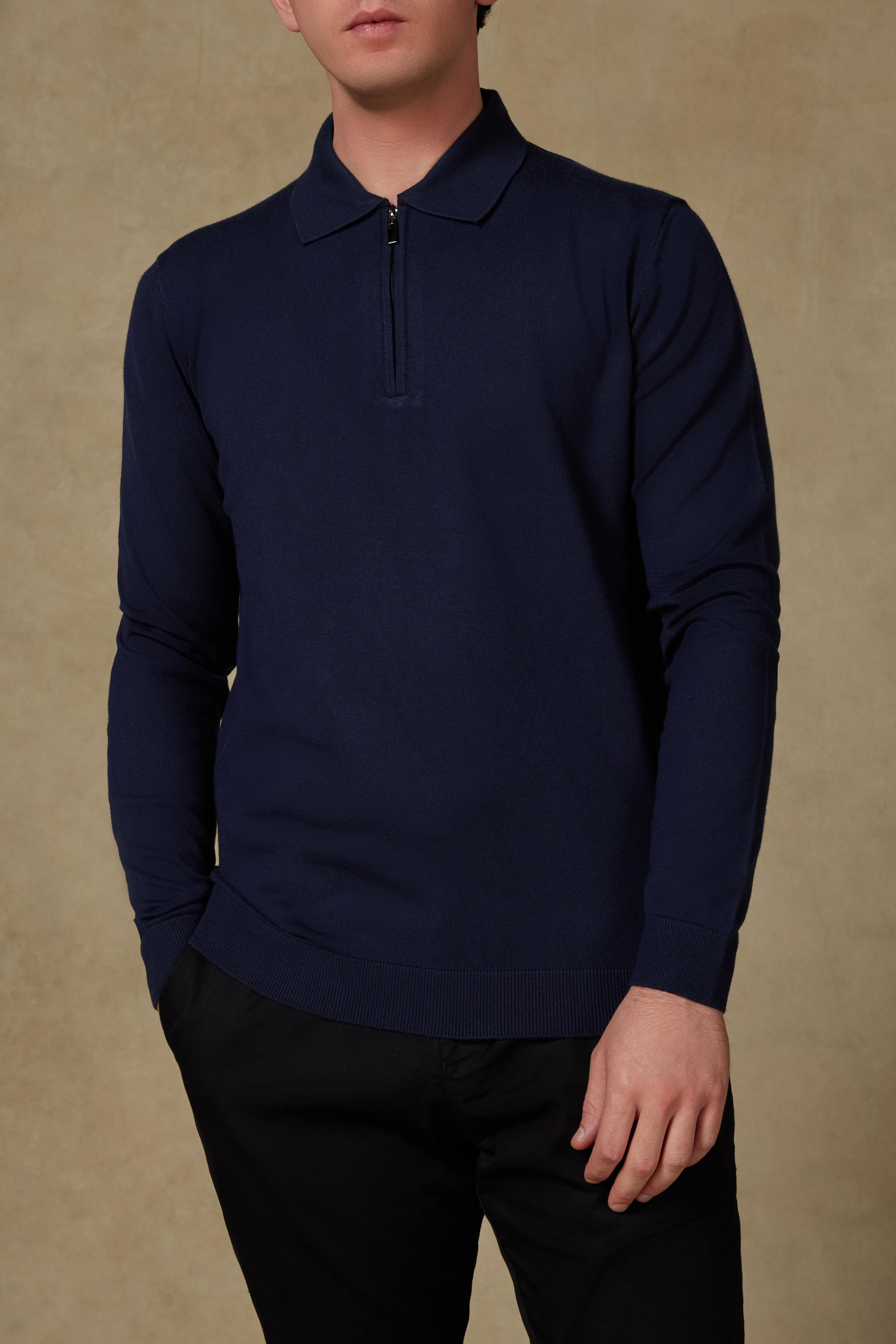Abbate Claro Örme Kumaş Kaşmir Karışımlı Modern Fit Lacivert Polo Yaka Erkek Düz Triko