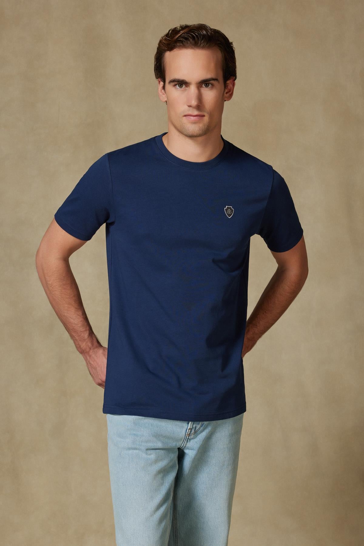 Abbate Edge Kalın Penye Pamuklu Comfort Fit Lacivert Bisiklet Yaka Erkek Düz T-Shirt