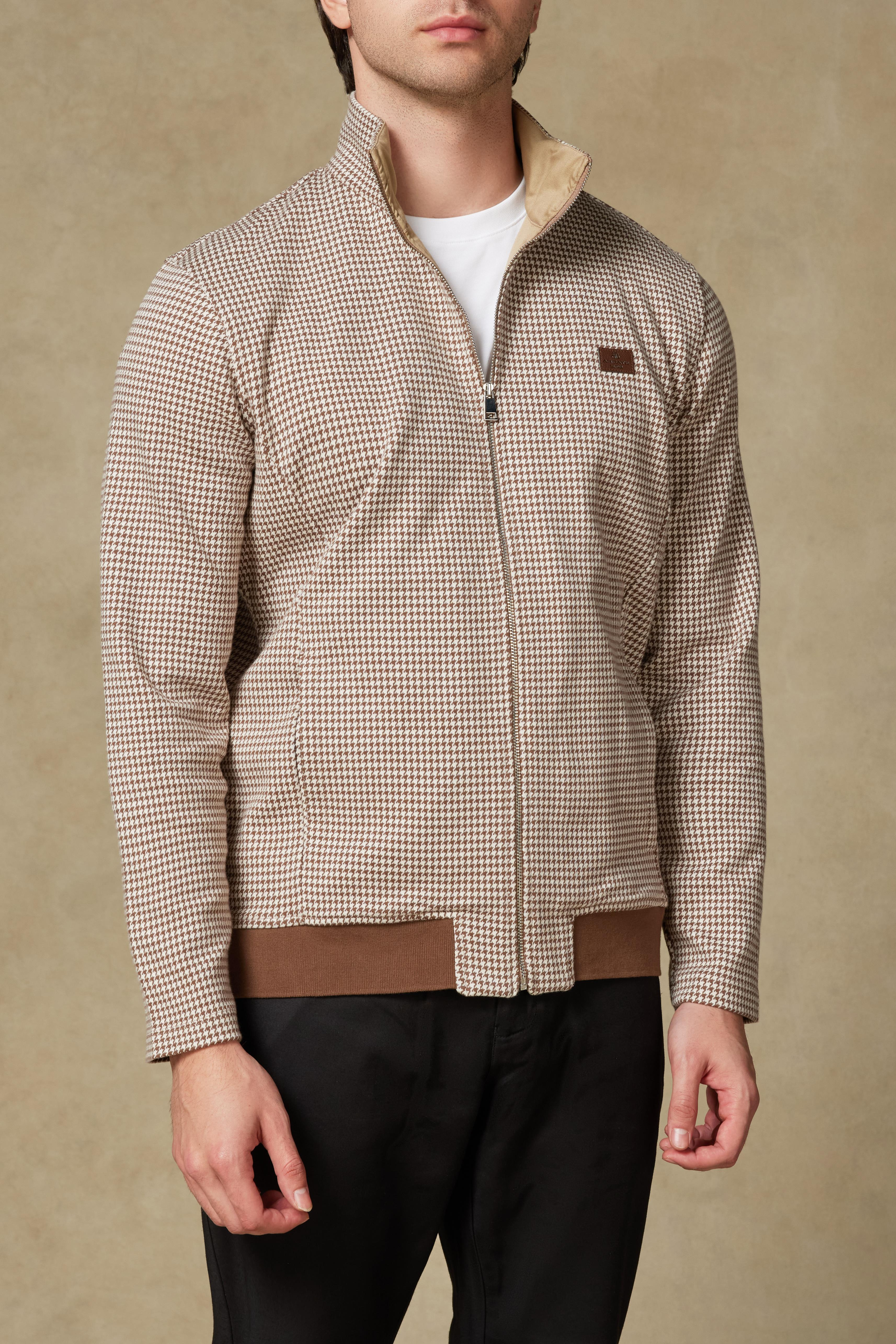 Abbate Edon Örme Kumaş Pamuklu Modern Fit Kahverengi Dik Yaka Erkek Desenli Sweatshirt
