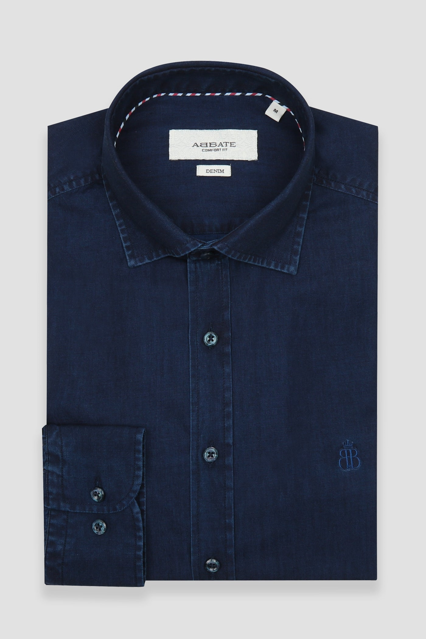 Abbate Fabio Denim Pamuklu Comfort Fit Lacivert Klasik Yaka Erkek Düz Gömlek