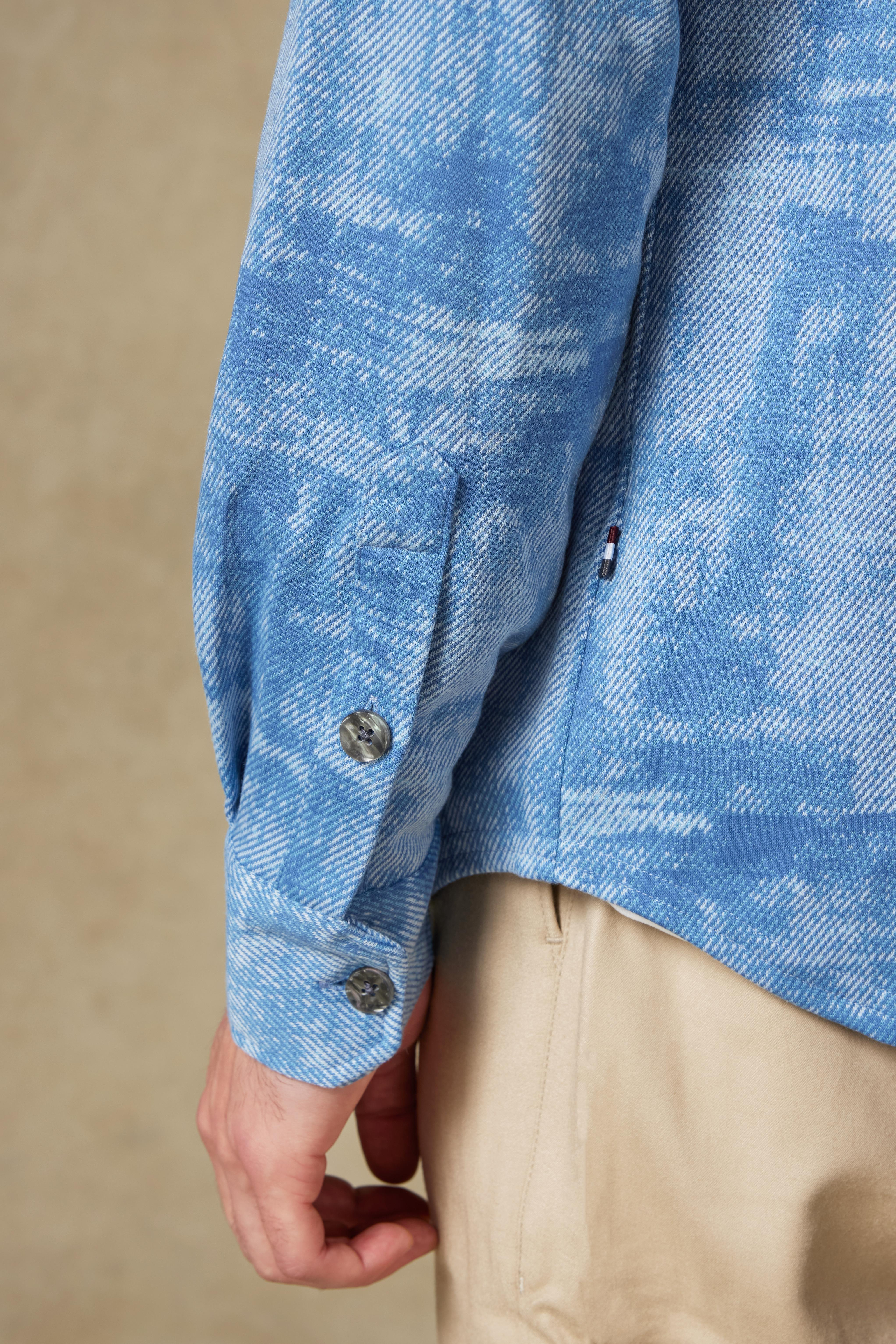 Abbate Legend Örme Kumaş Pamuk Karışımlı Overshirt Fit Açık Mavi Klasik Yaka Erkek Desenli Overshirt