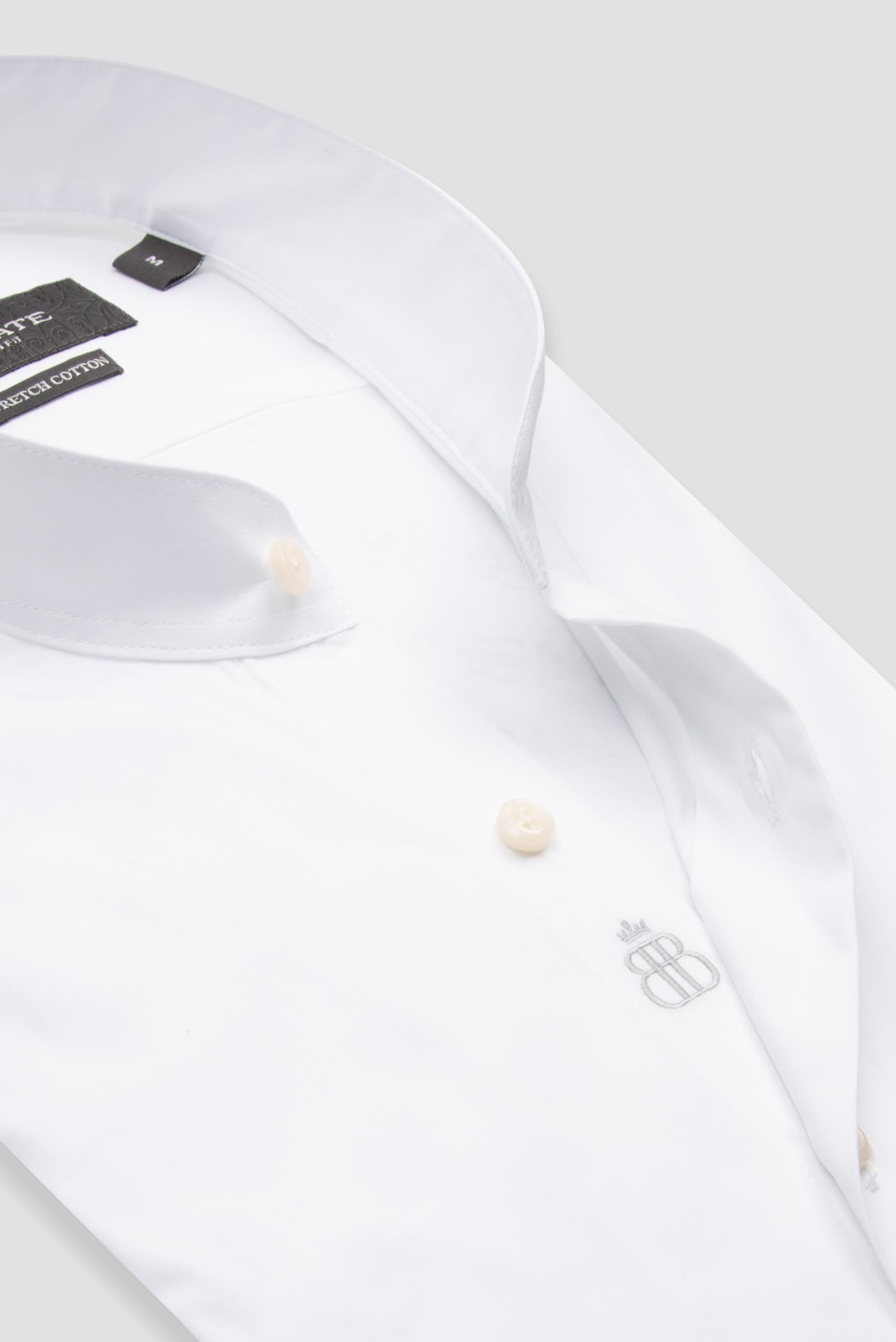 Abbate Mao Poplin Stretch Pamuk Karışımlı Slim Fit Beyaz Hakim Yaka Erkek Düz Gömlek