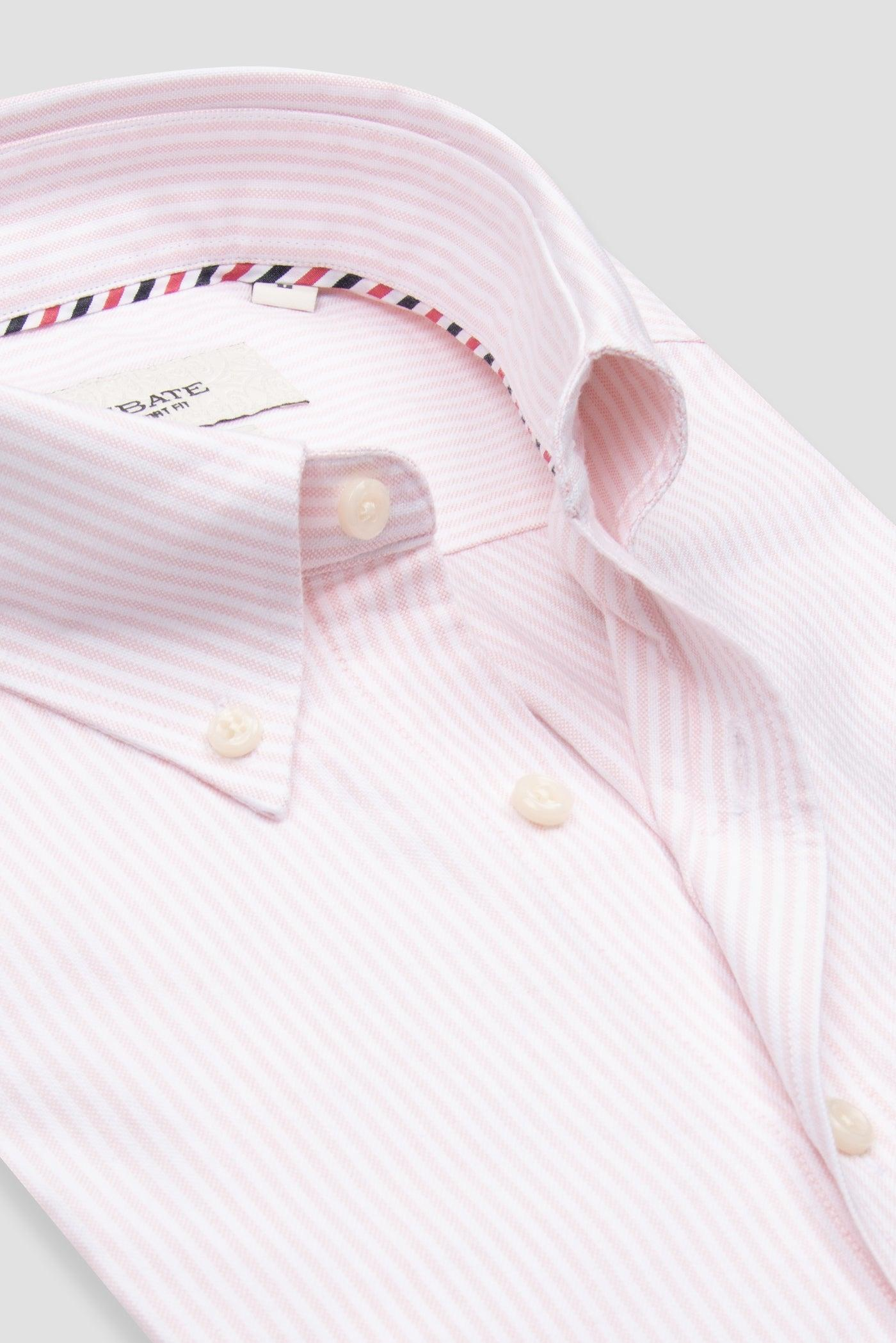 Abbate Marcel Amerikan Oxford Pamuklu Comfort Fit Pembe Düğmeli Yaka Erkek Çizgili Gömlek