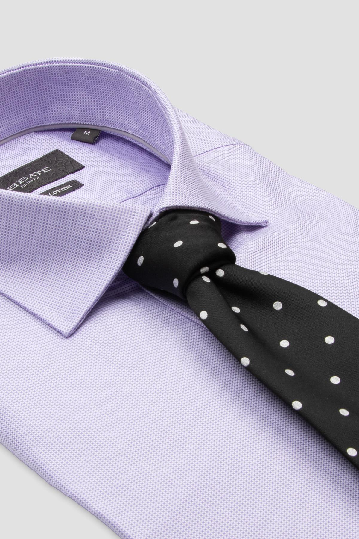 Abbate Marco Dobby Pamuklu Slim Fit Mor Klasik Yaka Erkek Kareli Gömlek