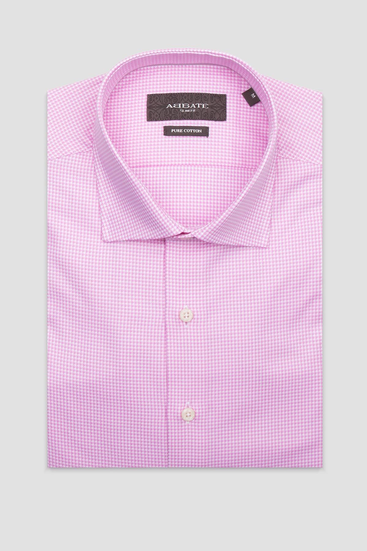 Abbate Marco Dobby Pamuklu Slim Fit Pembe Klasik Yaka Erkek Desenli Gömlek