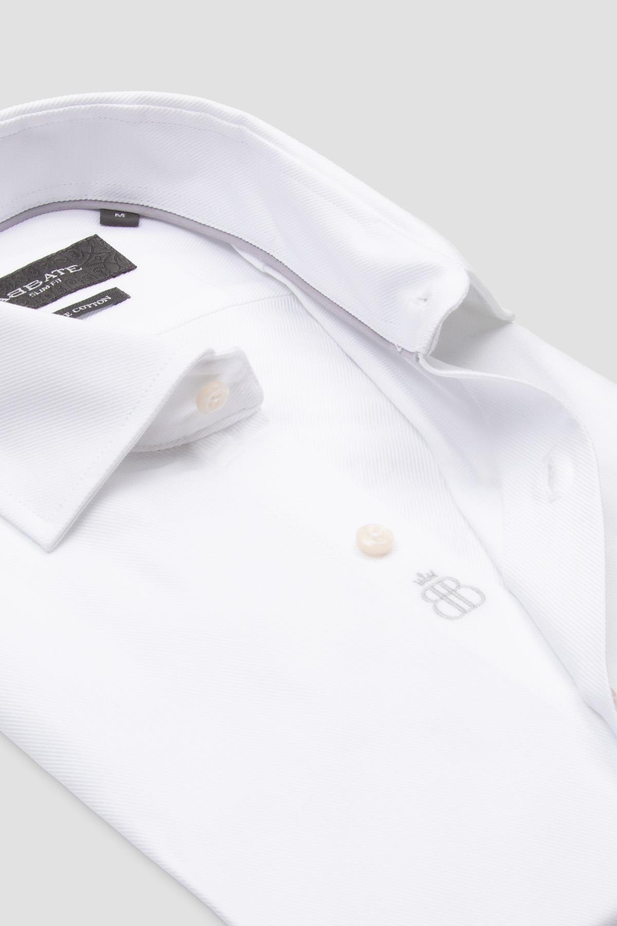 Abbate Marco Twill Pamuklu Slim Fit Beyaz Klasik Yaka Erkek Düz Gömlek