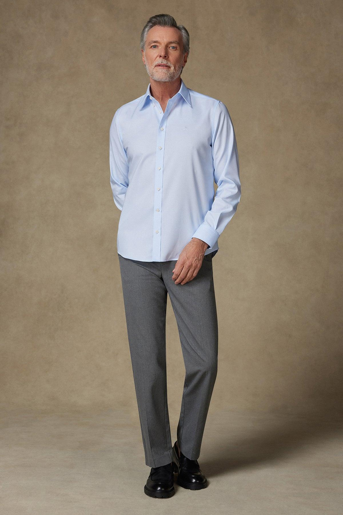 Abbate Matteo Non Iron Oxford Pamuklu Comfort Fit Açık Mavi Düğmeli Yaka Erkek Düz Gömlek