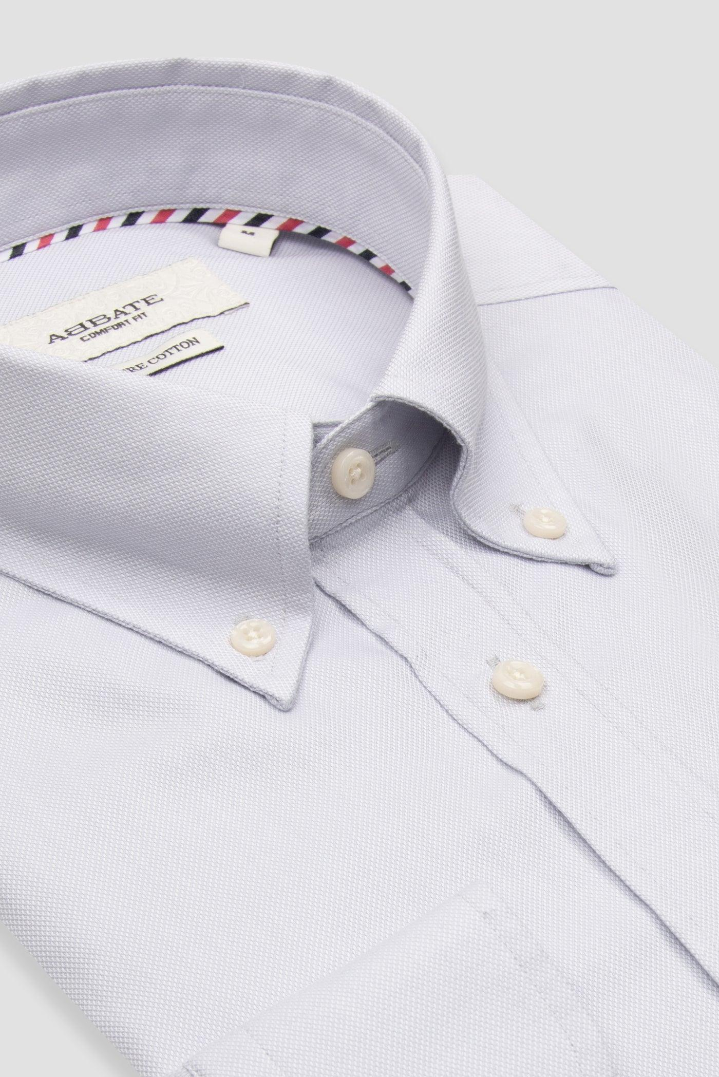 Abbate Matteo Royal Oxford Pamuklu Comfort Fit Açık Gri Düğmeli Yaka Erkek Düz Gömlek
