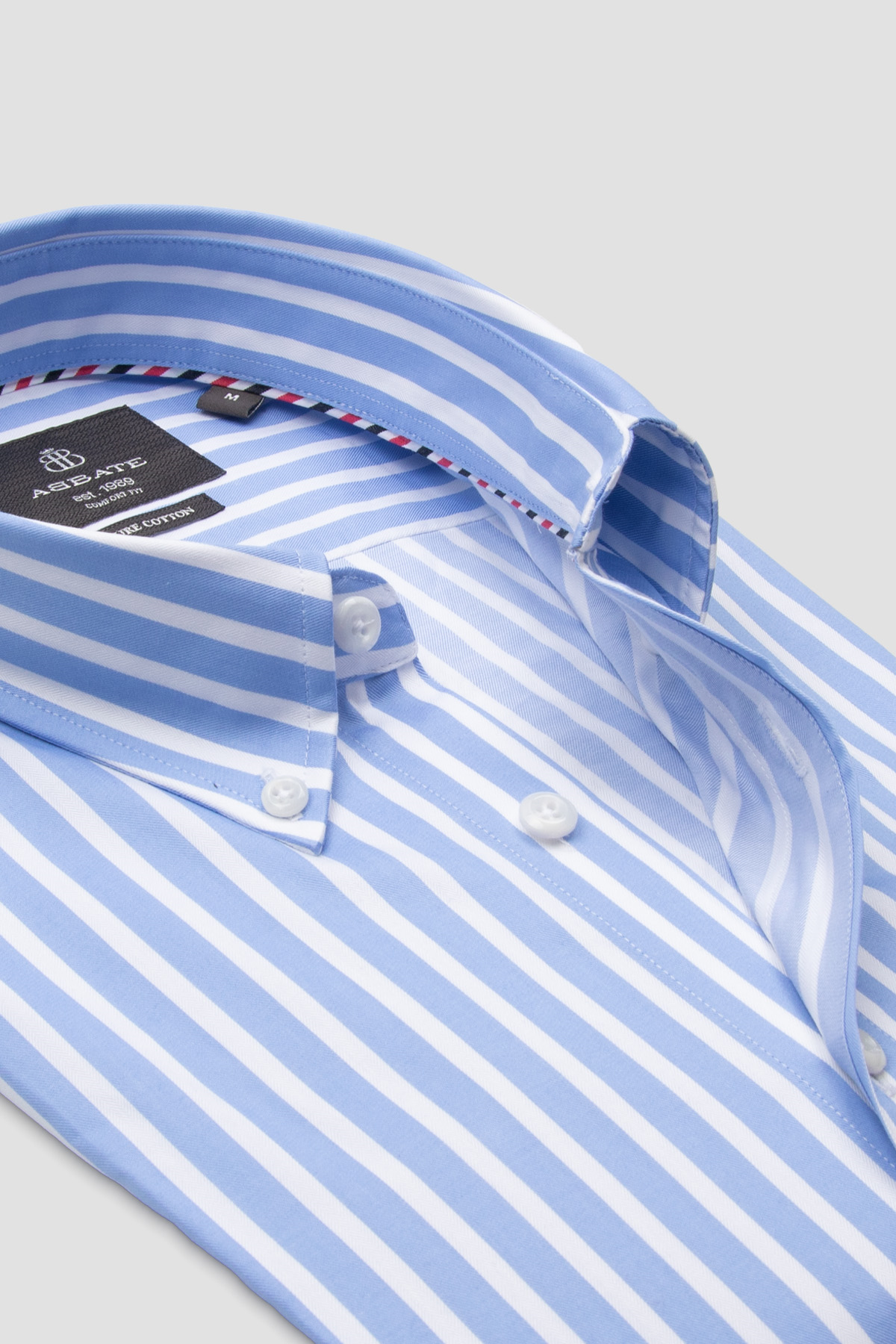 Abbate Matteo Twill Pamuklu Comfort Fit Açık Mavi Düğmeli Yaka Erkek Çizgili Gömlek