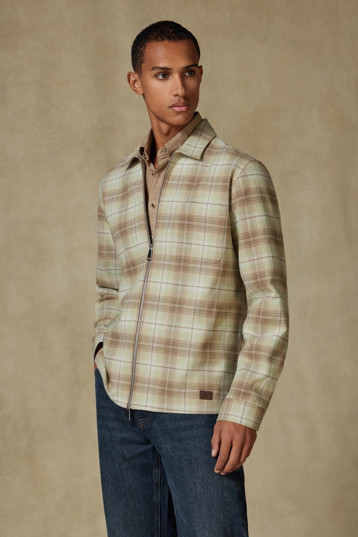 Abbate Prato Flanel Pamuklu Overshirt Fit Yeşil Klasik Yaka Erkek Ekoseli Overshirt
