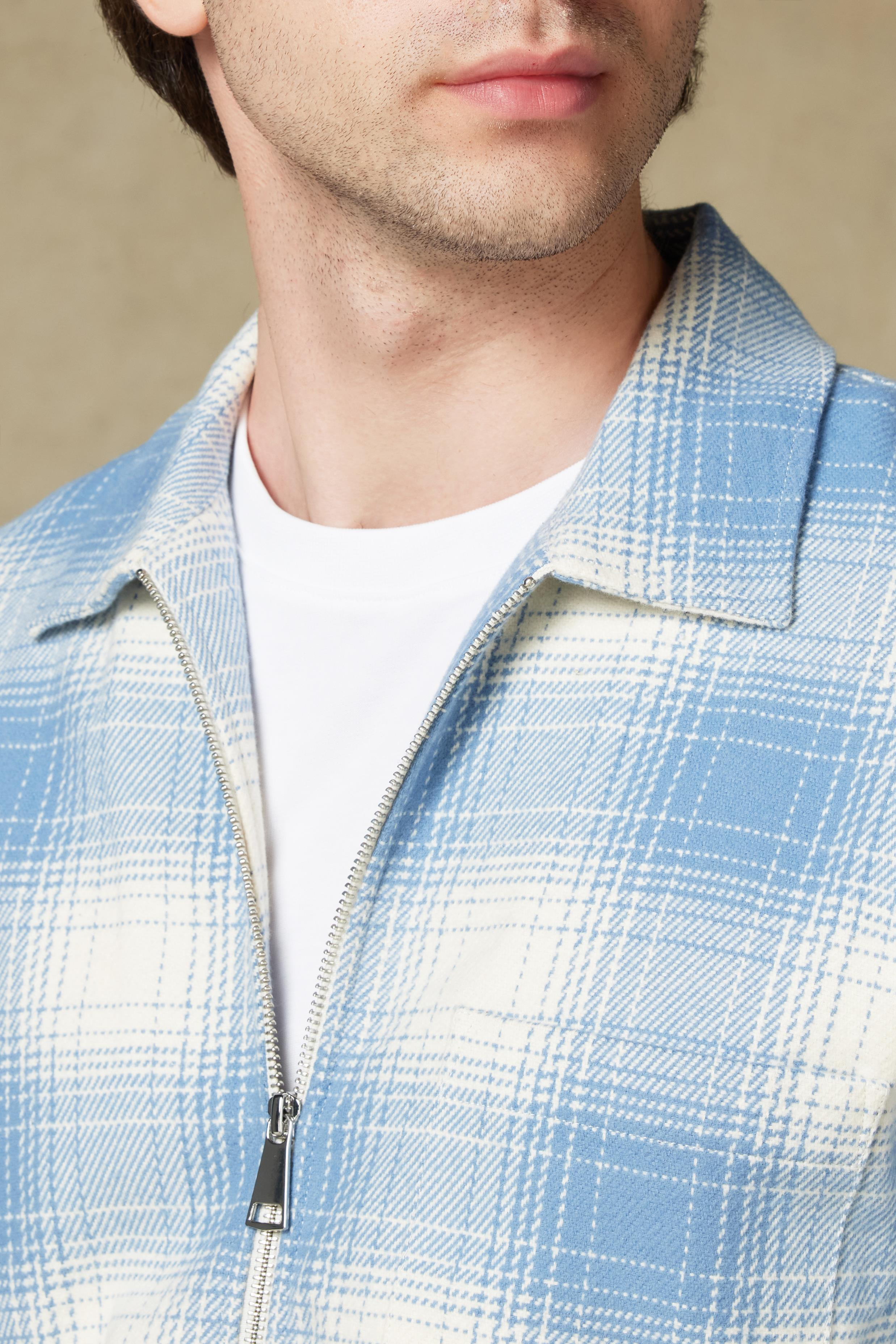 Abbate Prato Flanel Pamuklu Overshirt Fit Mavi Klasik Yaka Erkek Ekoseli Overshirt