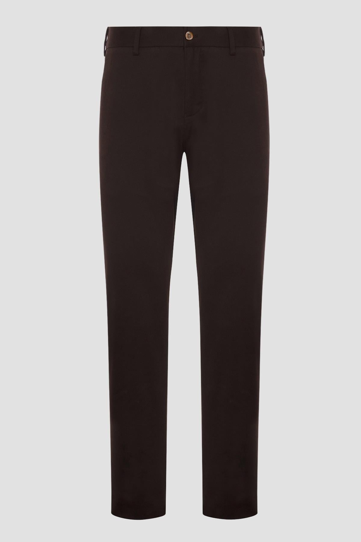 Abbate Prime Chino Poplin Stretch Pamuk Karışımlı Modern Fit Kahverengi Erkek Düz Pantolon