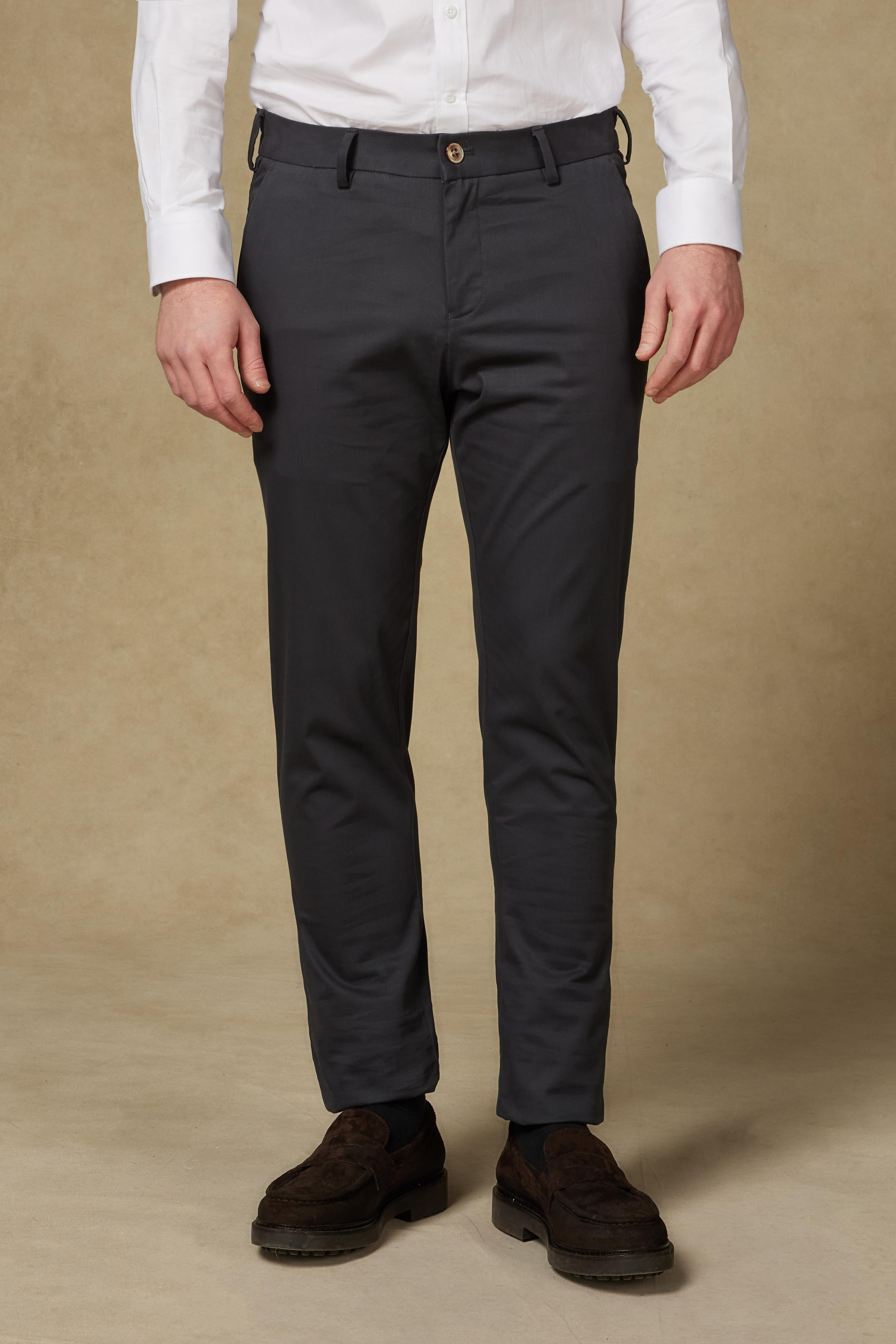 Abbate Prime Chino Poplin Stretch Pamuk Karışımlı Modern Fit Antrasit Erkek Düz Pantolon
