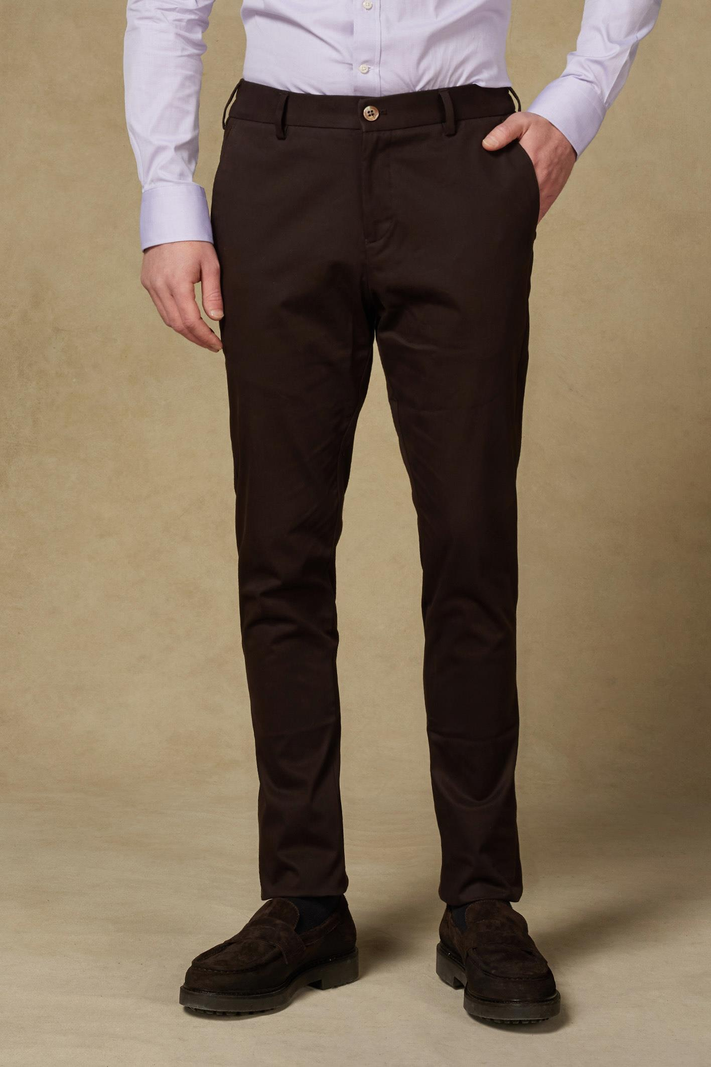 Abbate Prime Chino Poplin Stretch Pamuk Karışımlı Modern Fit Kahverengi Erkek Düz Pantolon