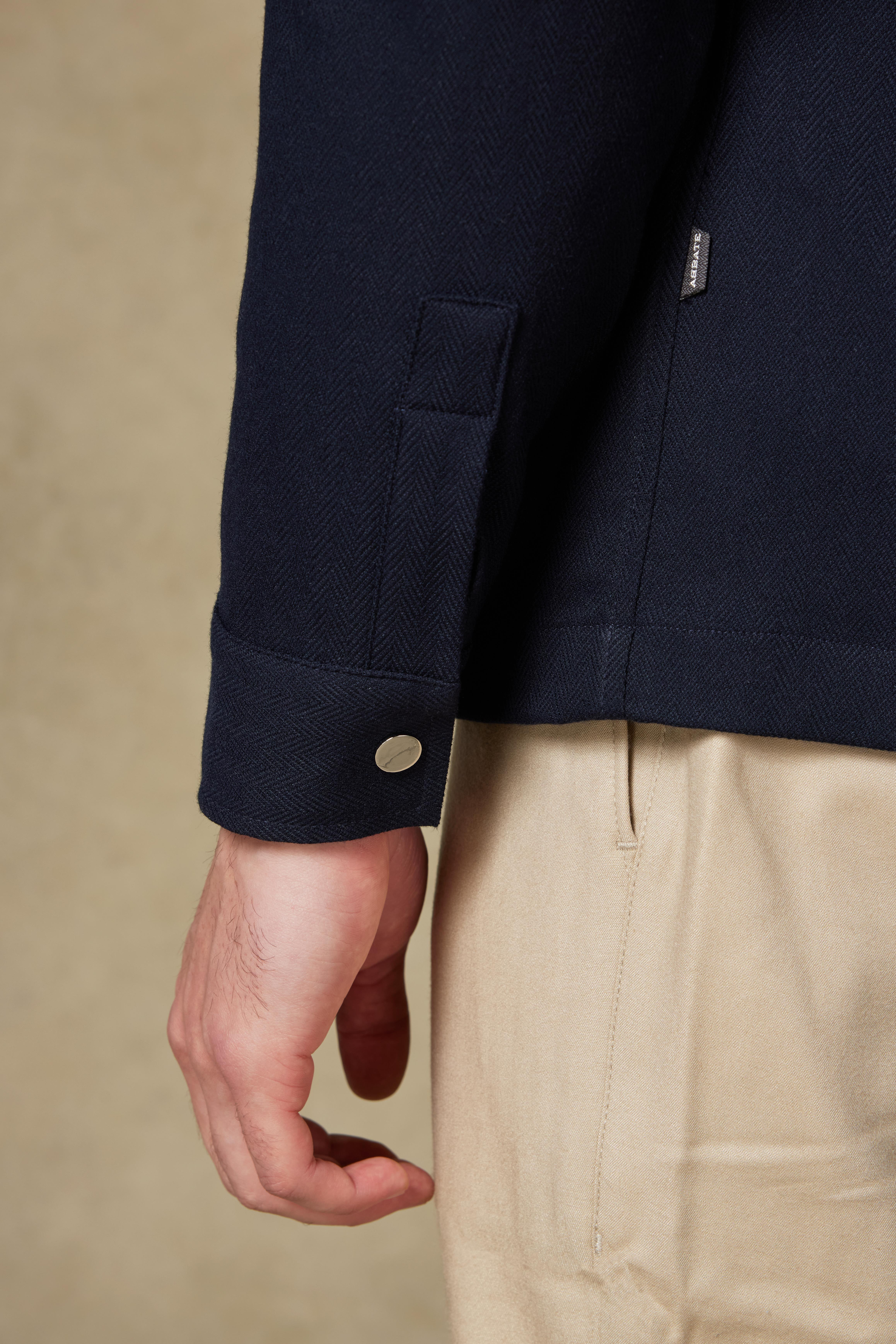 Abbate Verso Twill Overshirt Polyviskon Karışımlı Overshirt Fit Lacivert Klasik Yaka Erkek Çizgili Gömlek