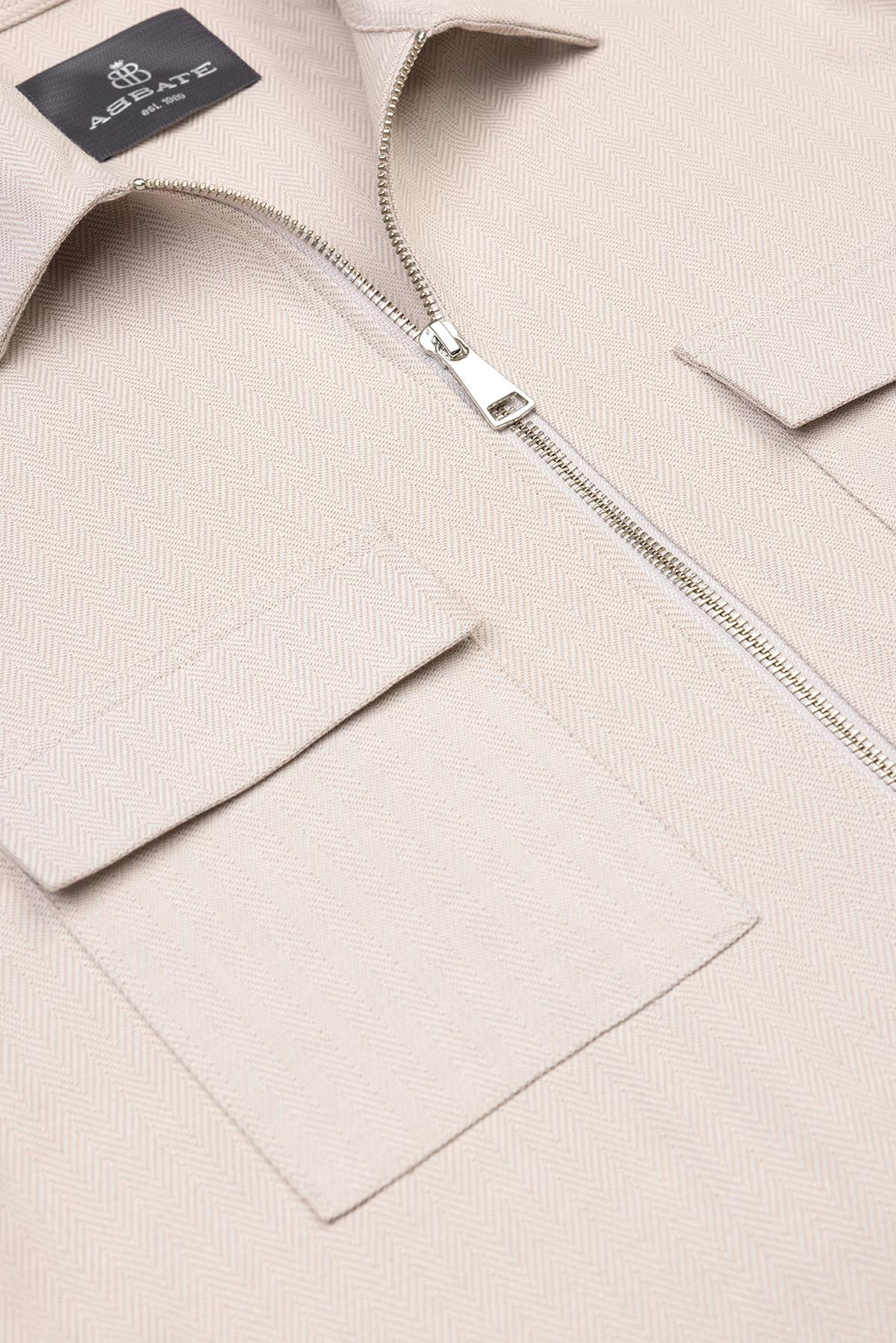 Abbate Verso Twill Overshirt Polyviskon Karışımlı Overshirt Fit Bej Klasik Yaka Erkek Çizgili Gömlek
