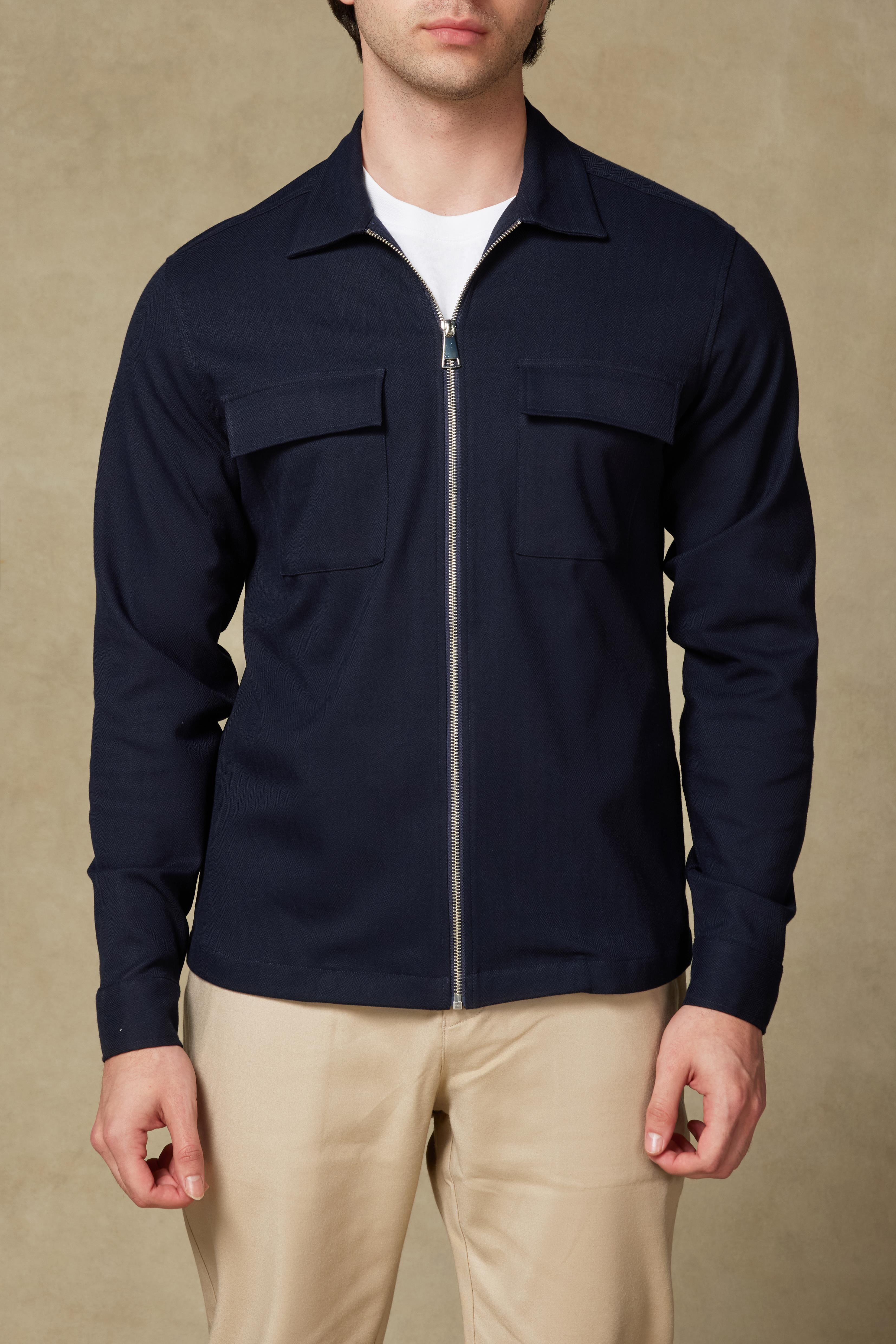 Abbate Verso Twill Overshirt Polyviskon Karışımlı Overshirt Fit Lacivert Klasik Yaka Erkek Çizgili Gömlek