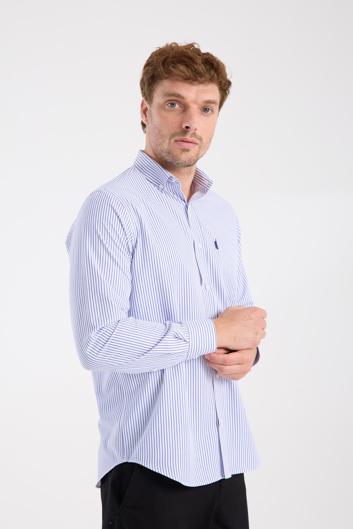AClub AC10074 Twill Pamuk Karışımlı Regular Fit Lacivert Düğmeli Yaka Erkek Çizgili Gömlek