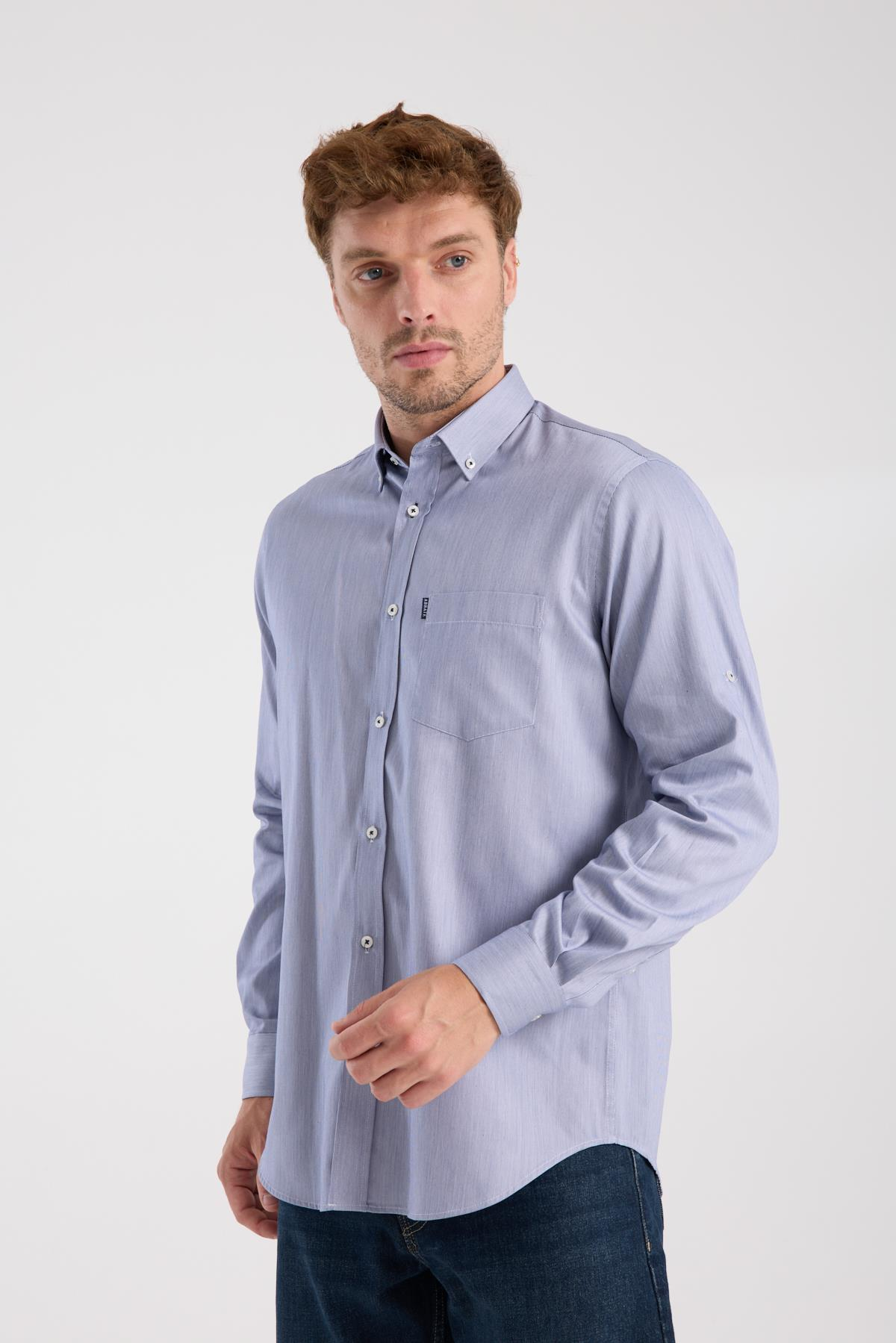 AClub AC10091 Poplin Pamuklu Regular Fit Lacivert Düğmeli Yaka Erkek Düz Gömlek
